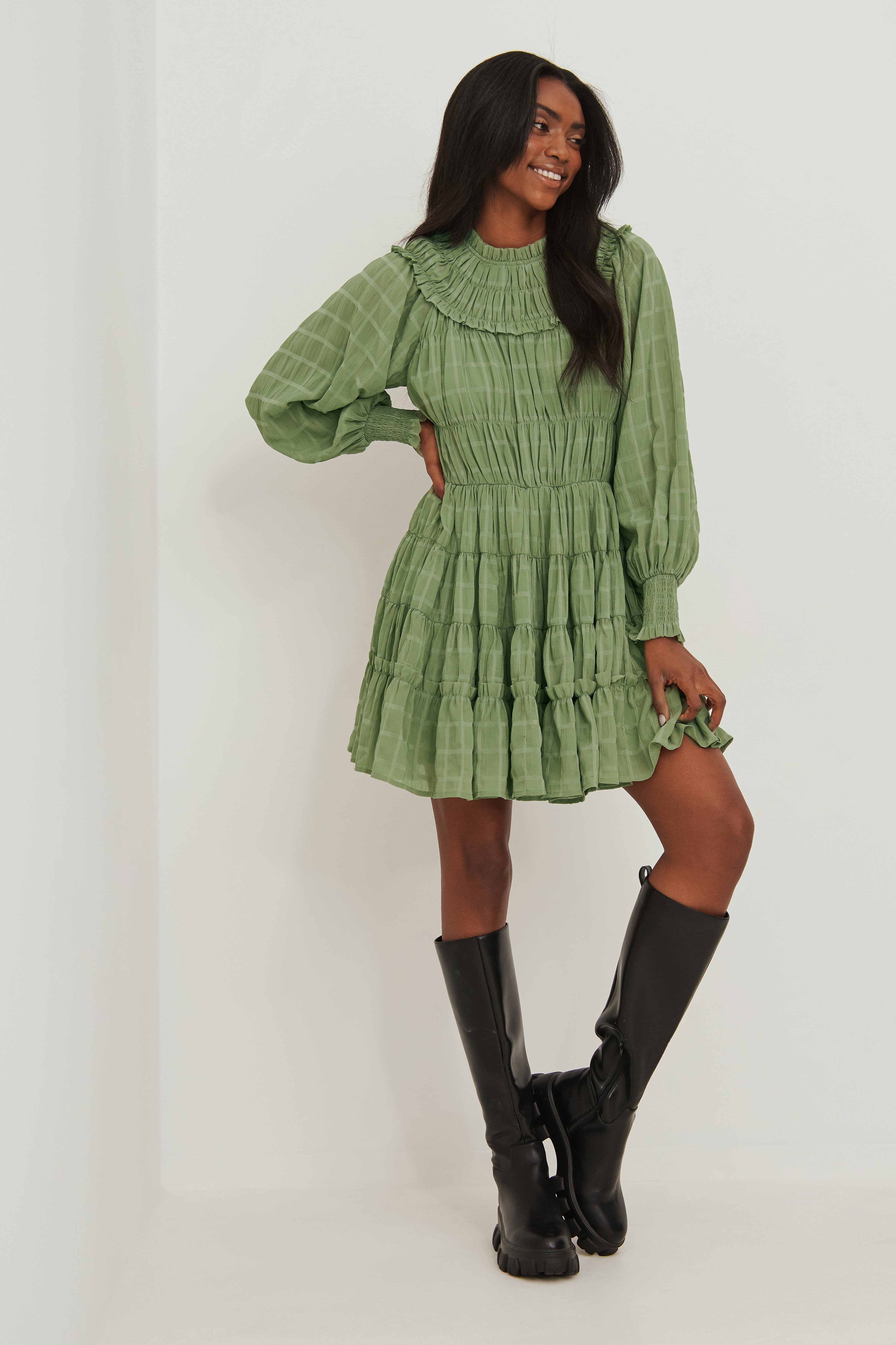 Vintage Olive Recycled Structured Chiffon Mini Dress