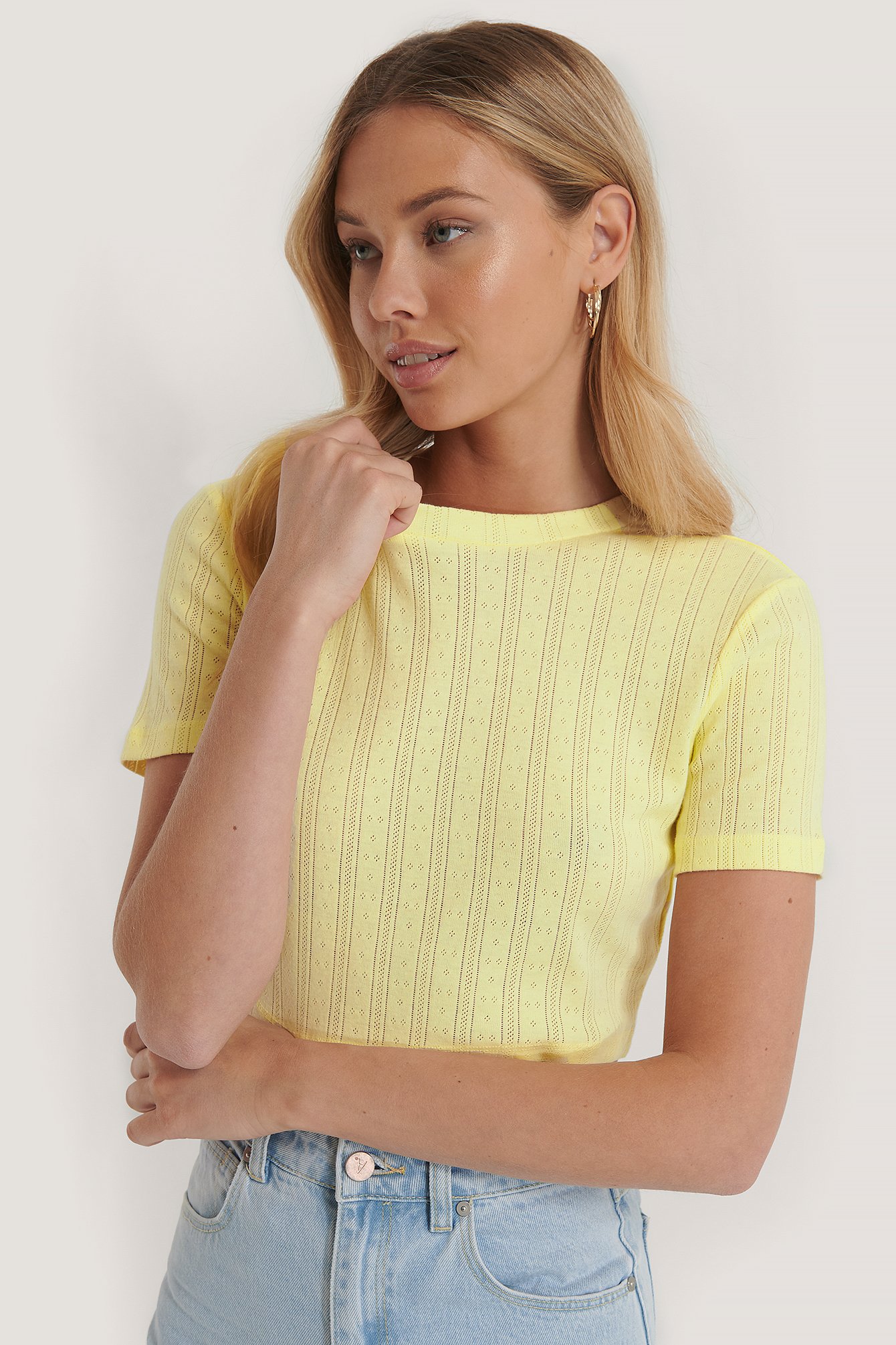 Yellow Structured Cropped Ribbed Tee