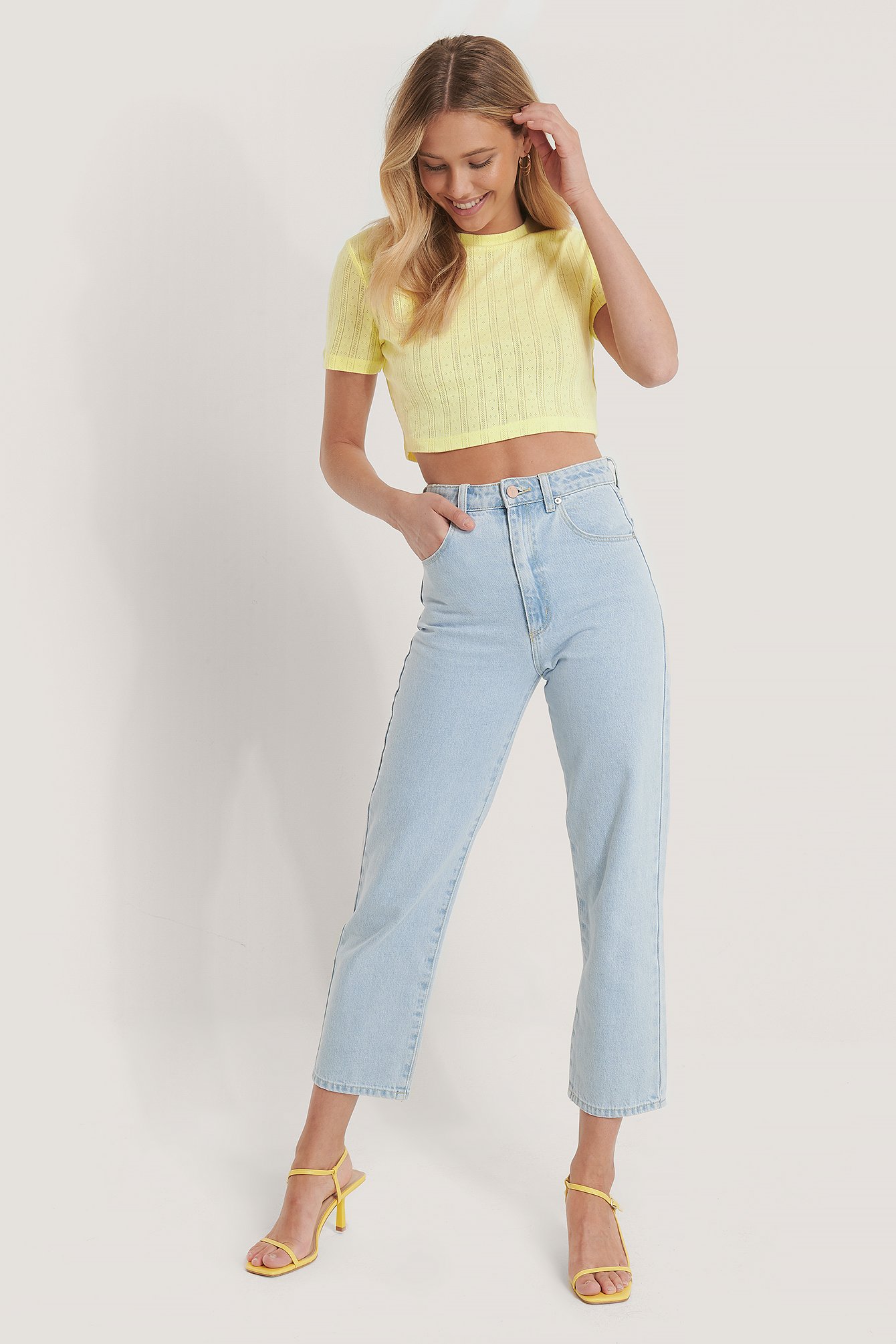 Yellow Structured Cropped Ribbed Tee