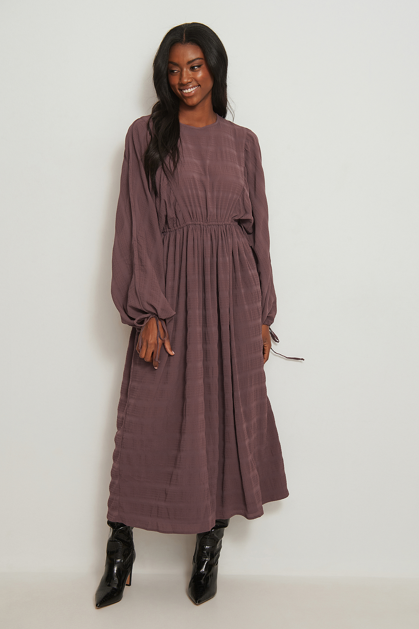 drawstring midi dress