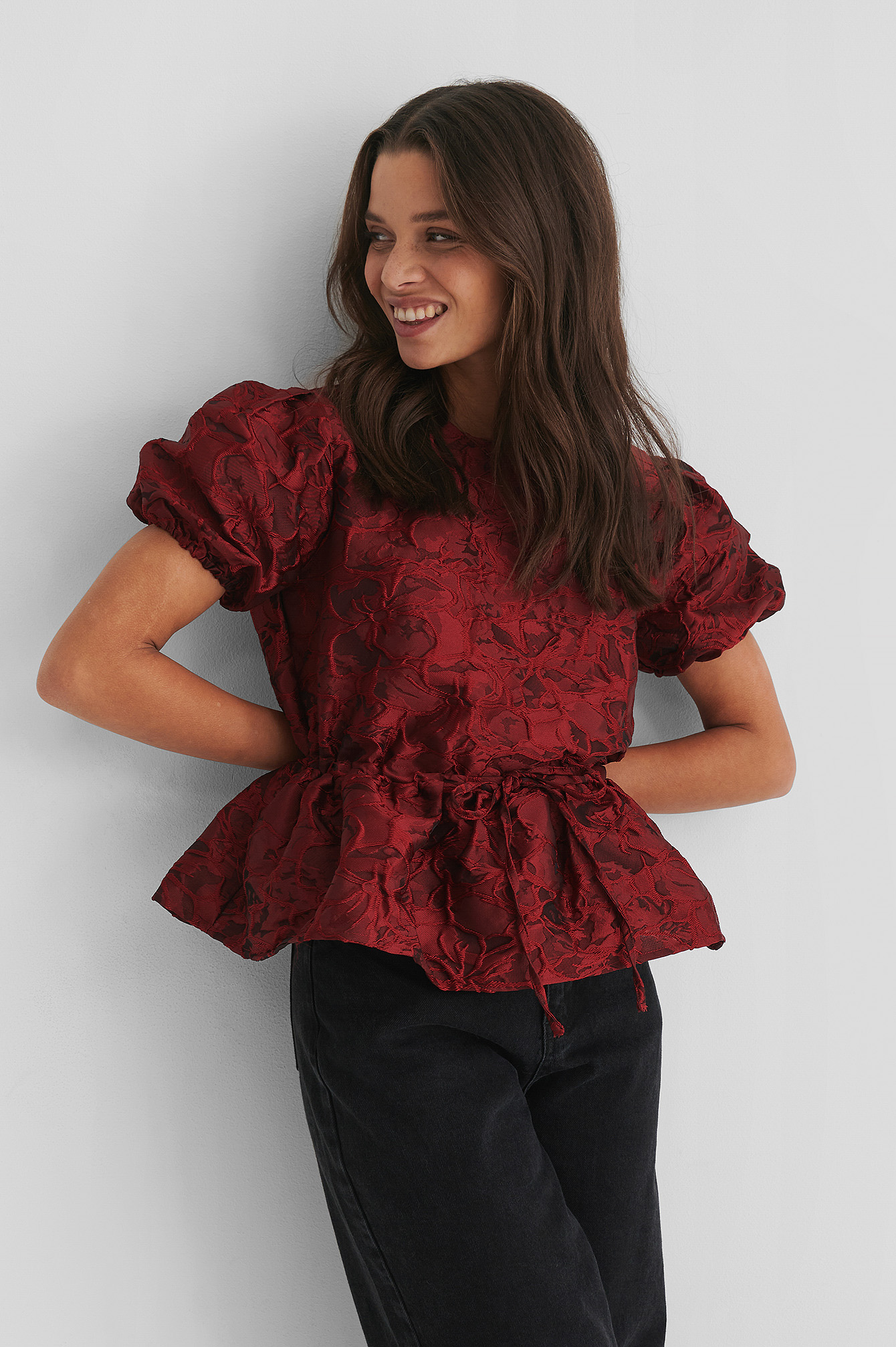 Structured Drawstring Top Red | NA-KD