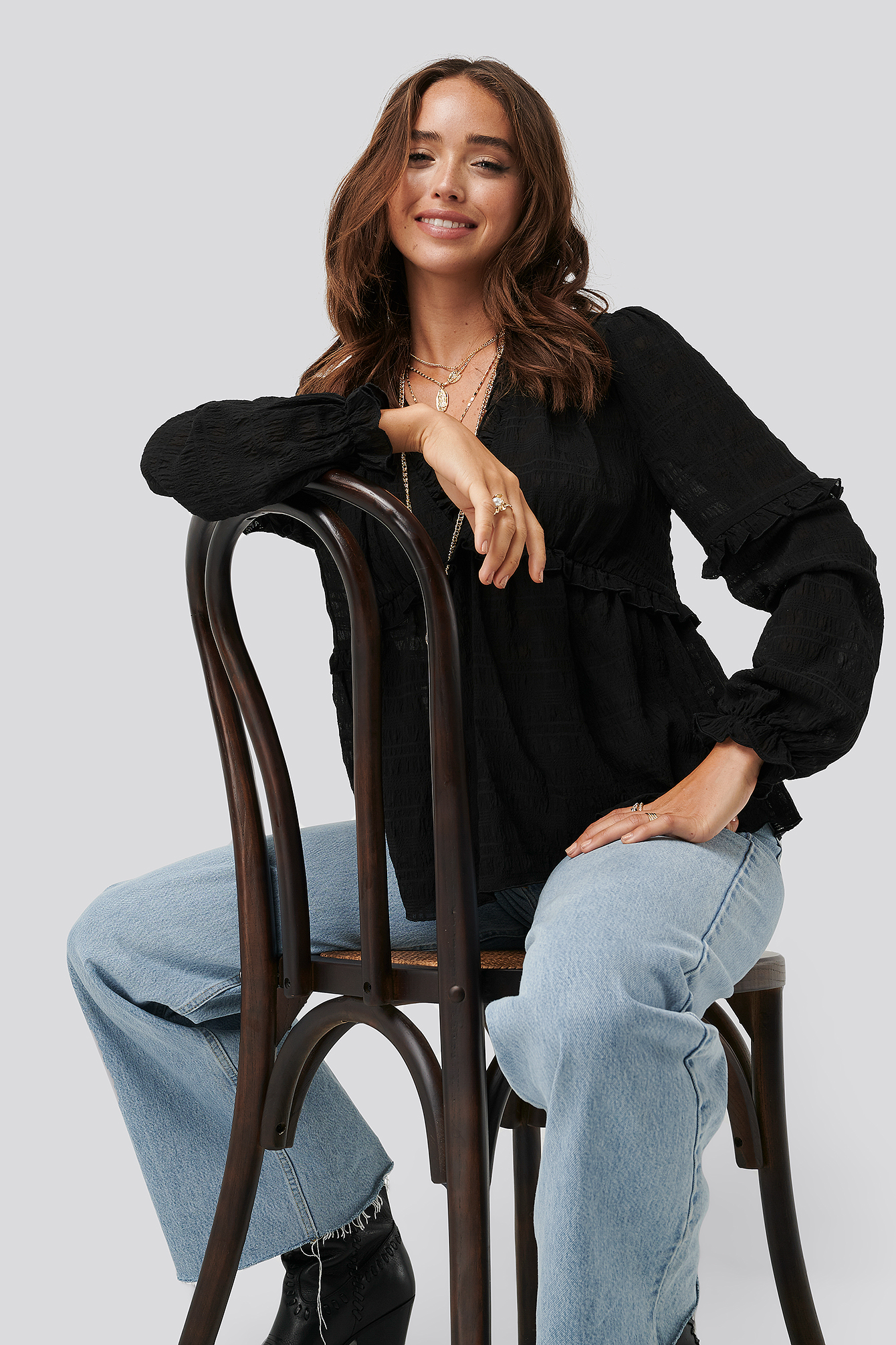 Structured Frill Blouse Black