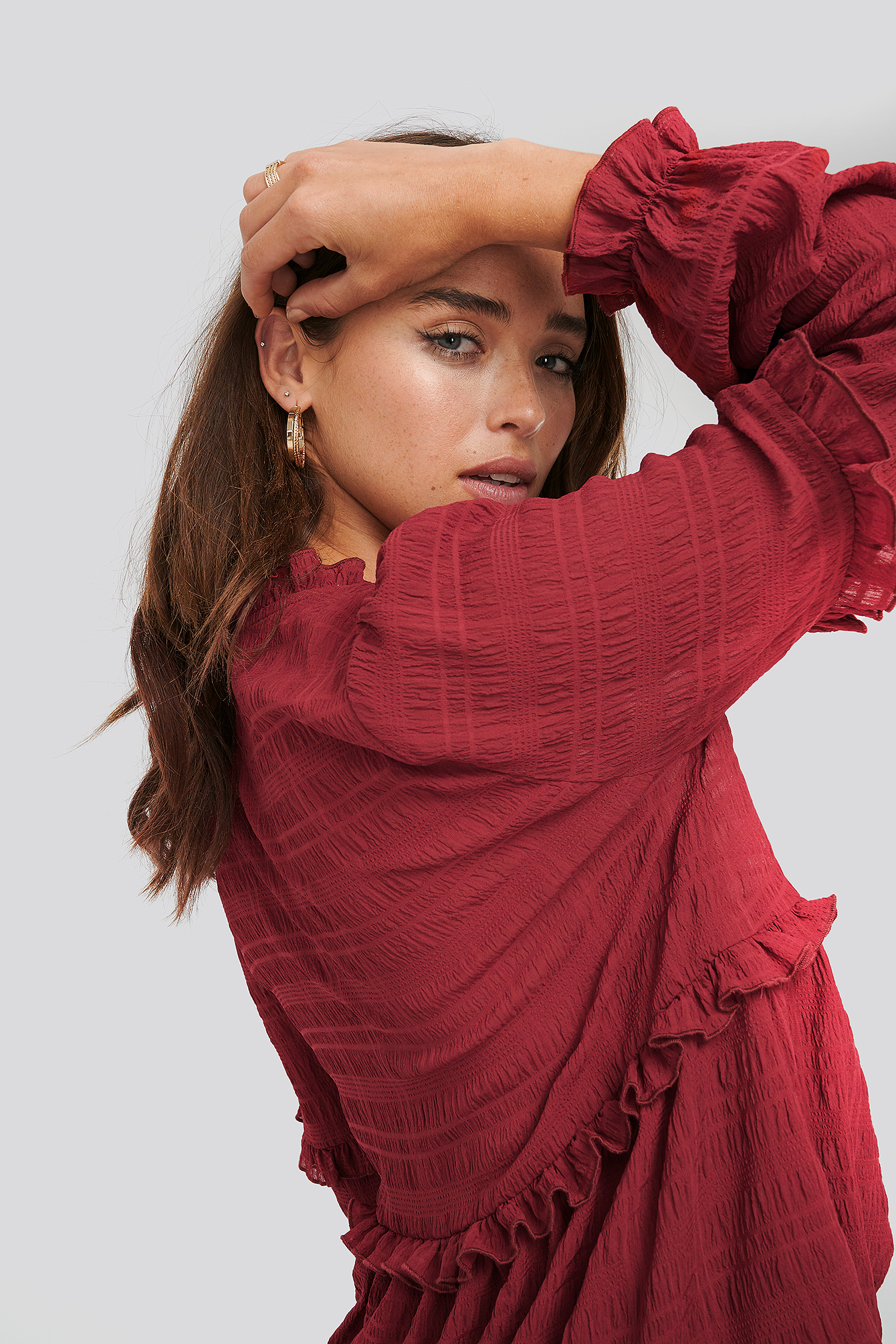 Structured Frill Blouse Red