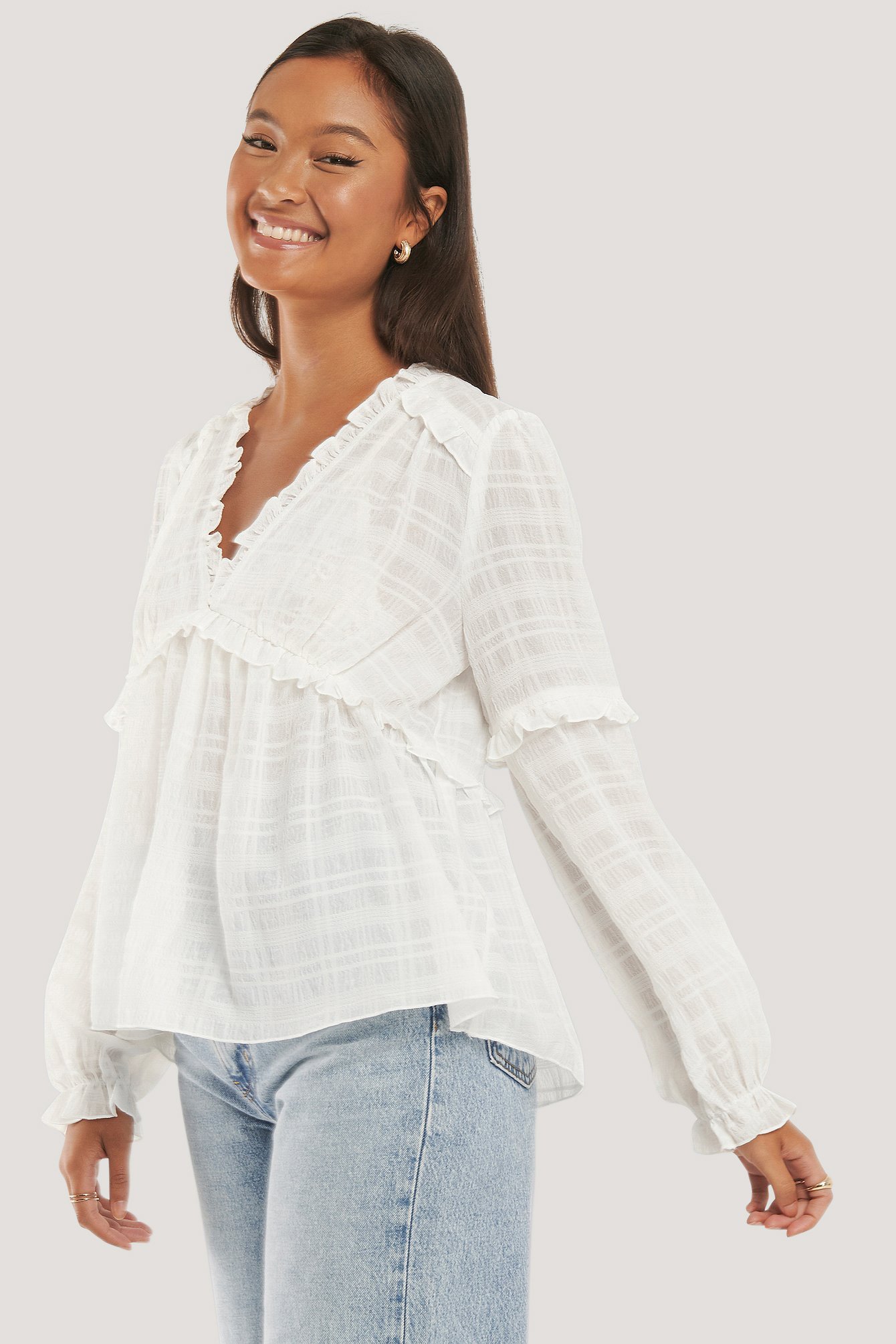 White Structured Frill Blouse