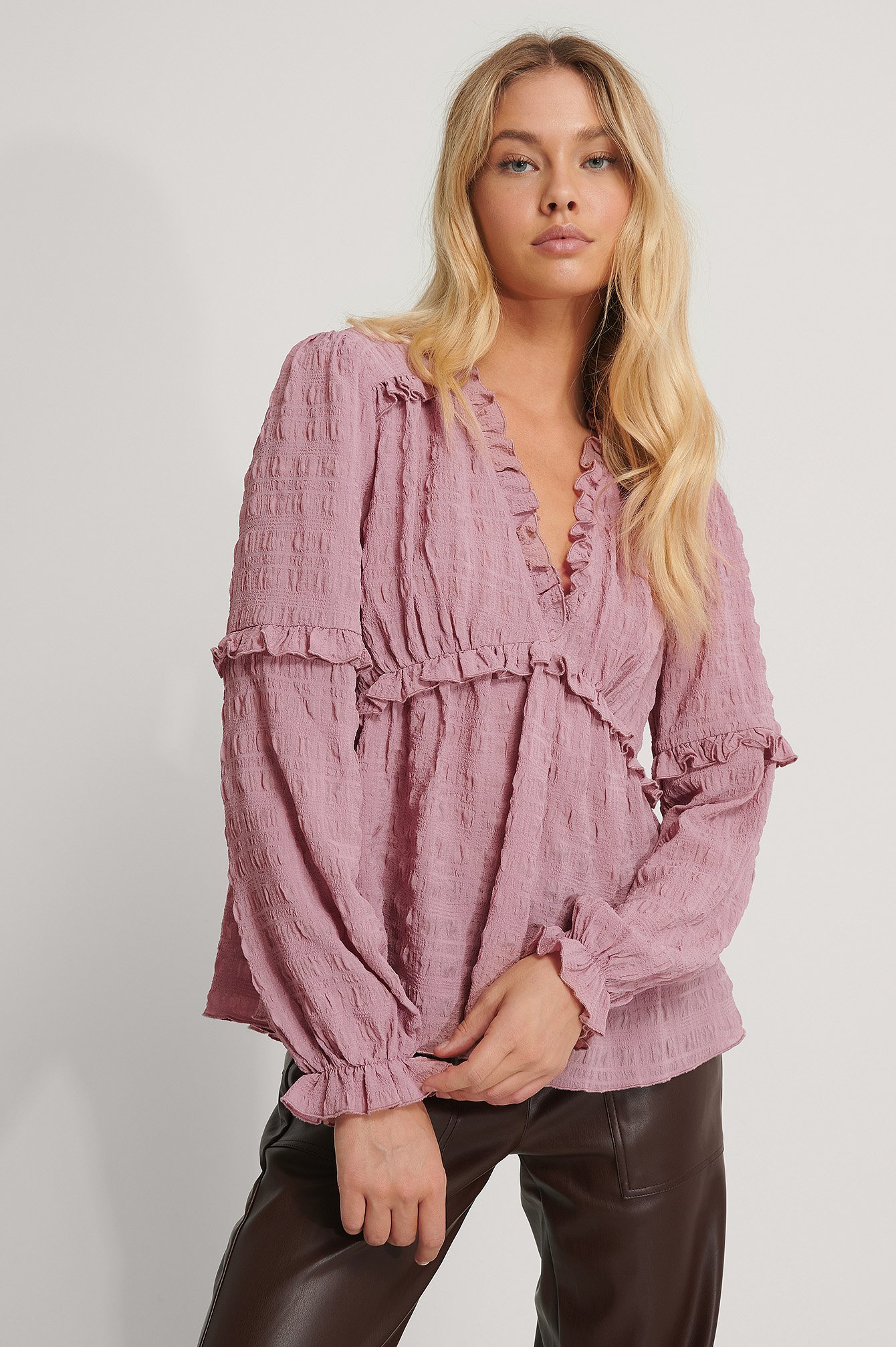Dusty Pink NA-KD Boho Structured Frill Blouse