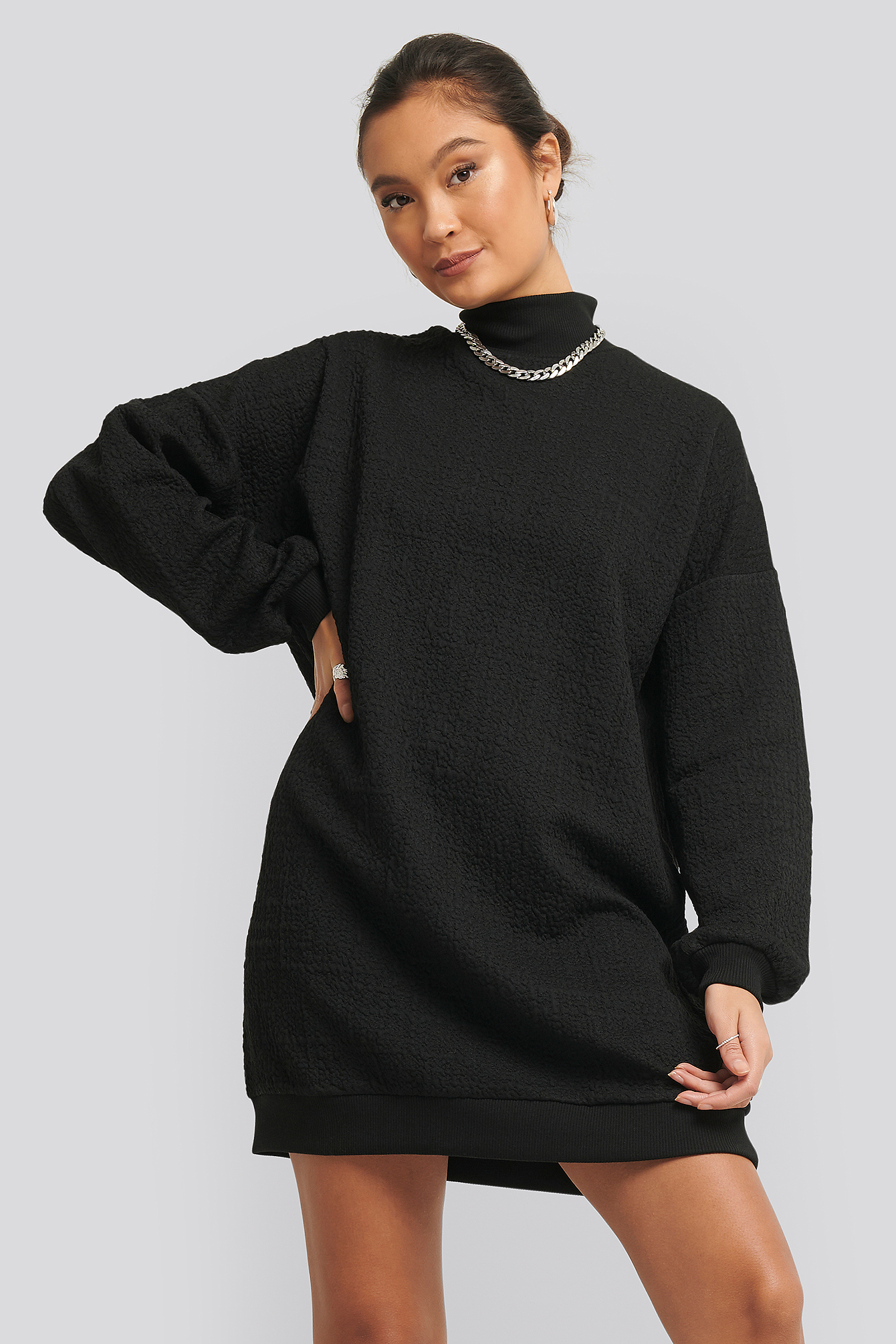 Structured High Neck Sweat Dress Black