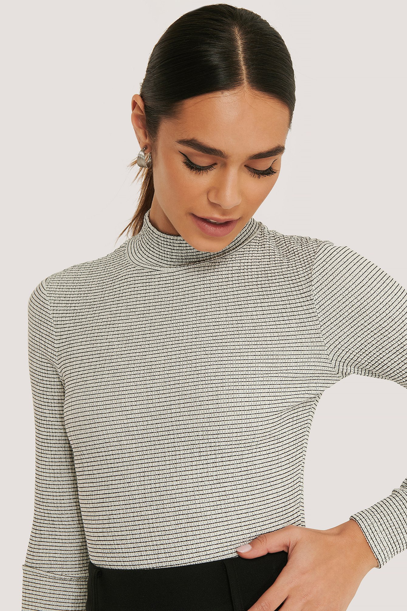 White/Black Structured High Neck Top