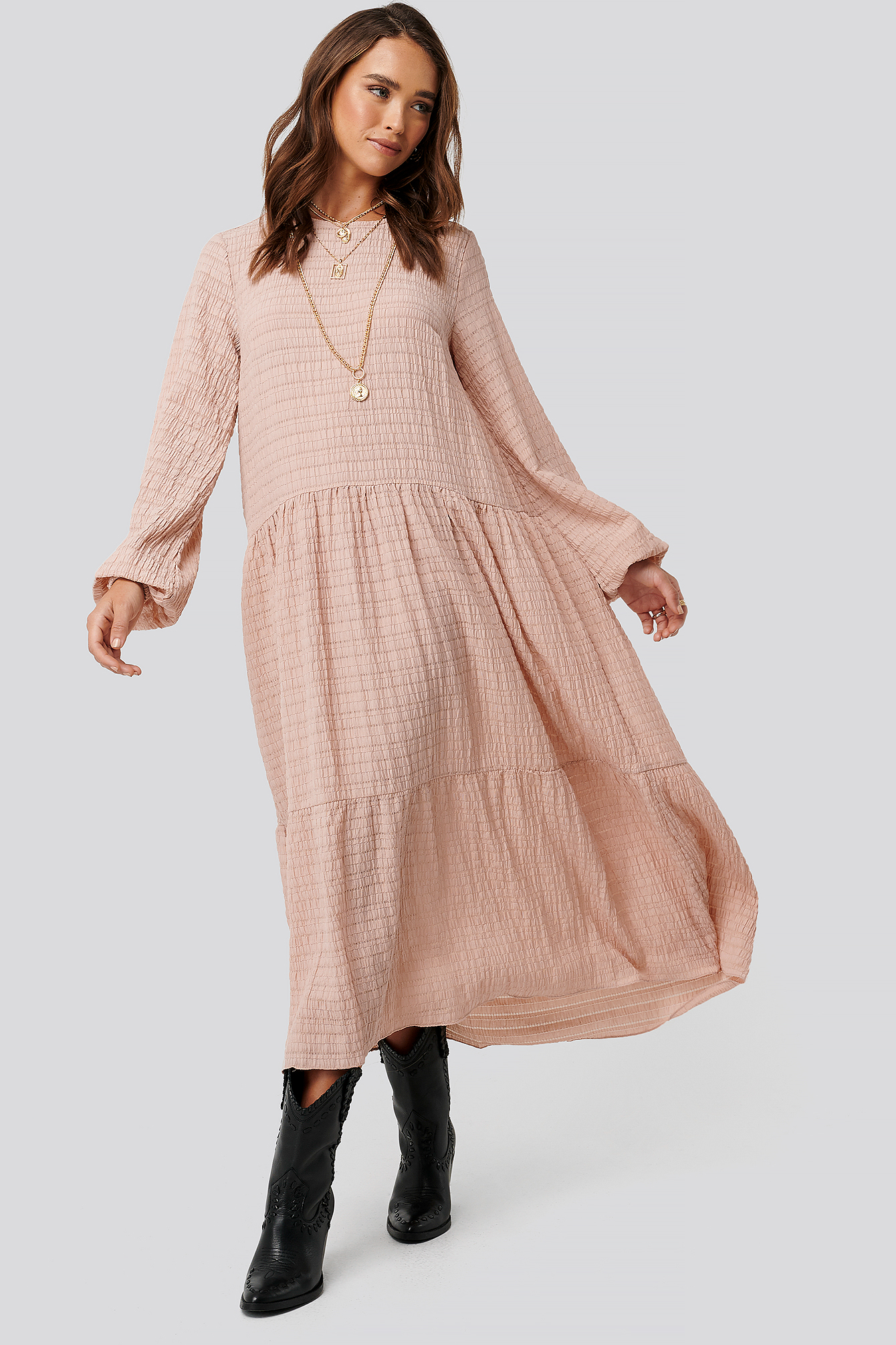 Flowy Structured Maxi Dress Dusty Pink