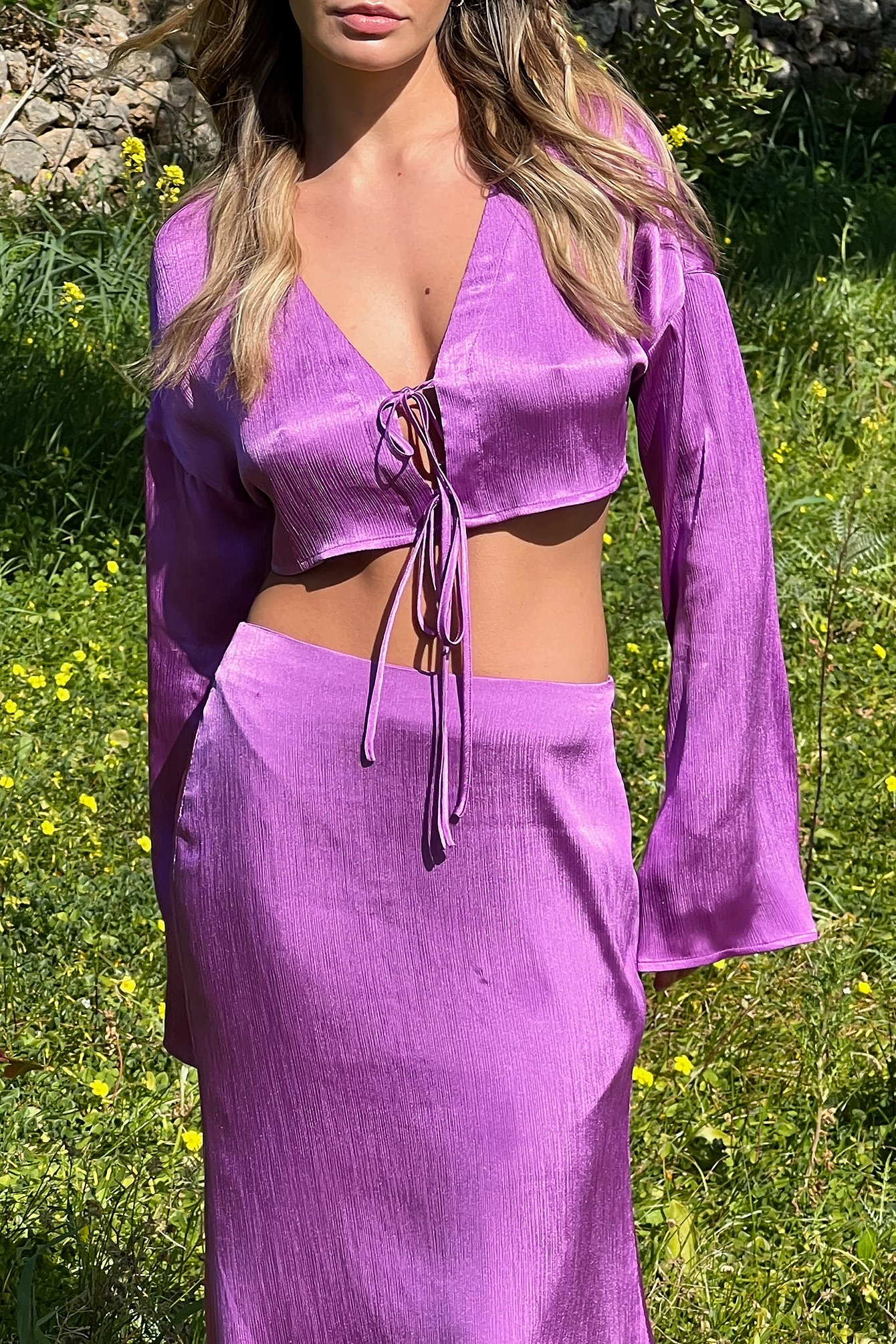 Purple Structured Maxi Satin Skirt