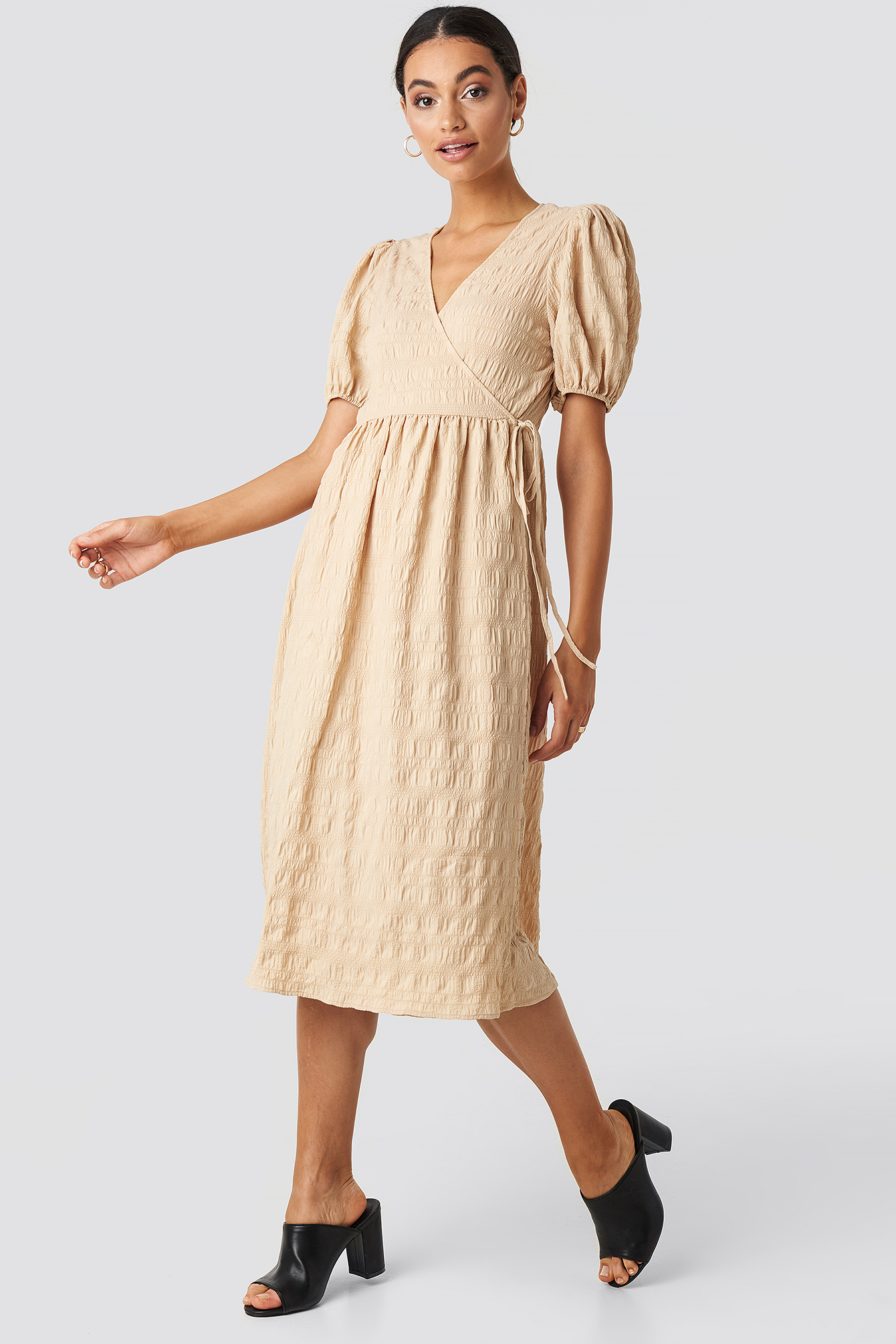 Structured Overlap Midi Dress Beige