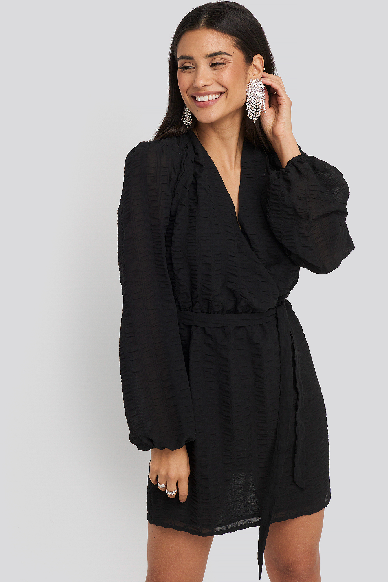 Structured Overlap Mini Dress Black