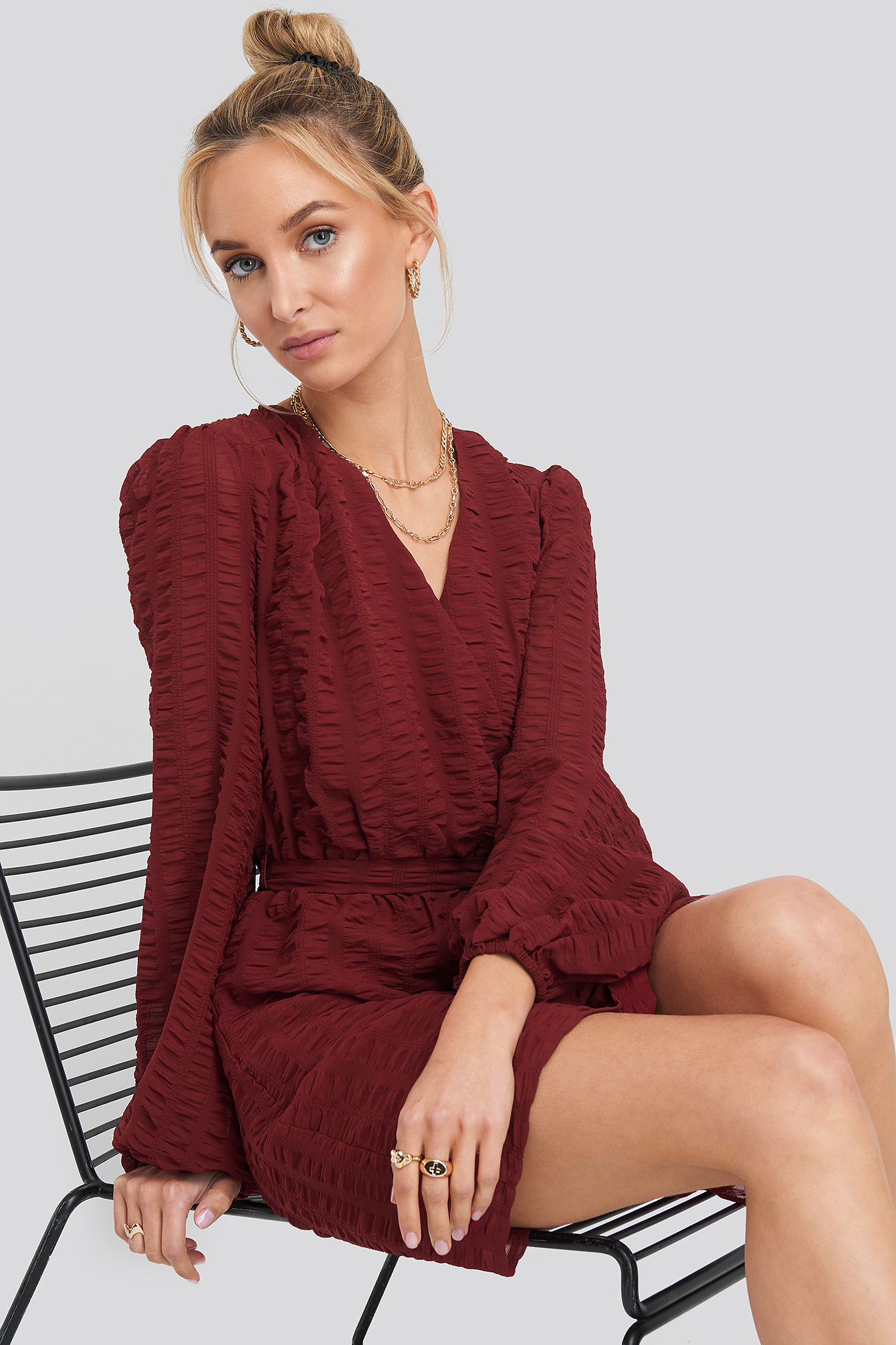 Structured Overlap Mini Dress Burgundy