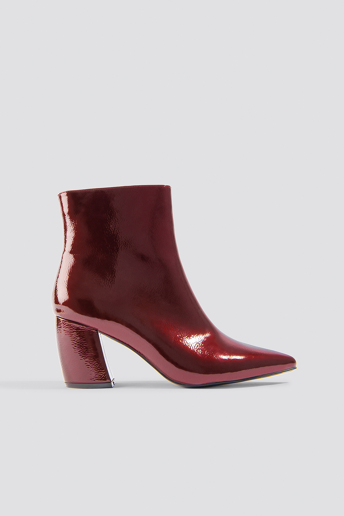 Structured Patent Mid Heel Boots Burgundy
