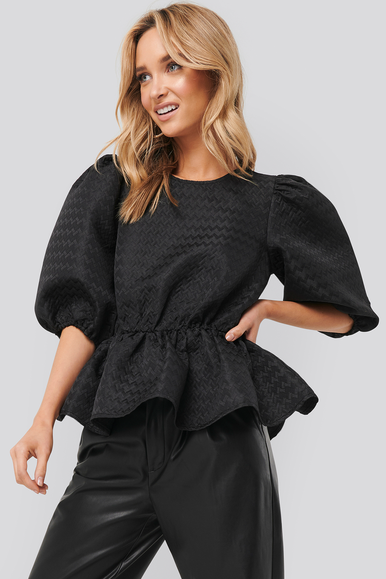 Structured Puff Blouse Black
