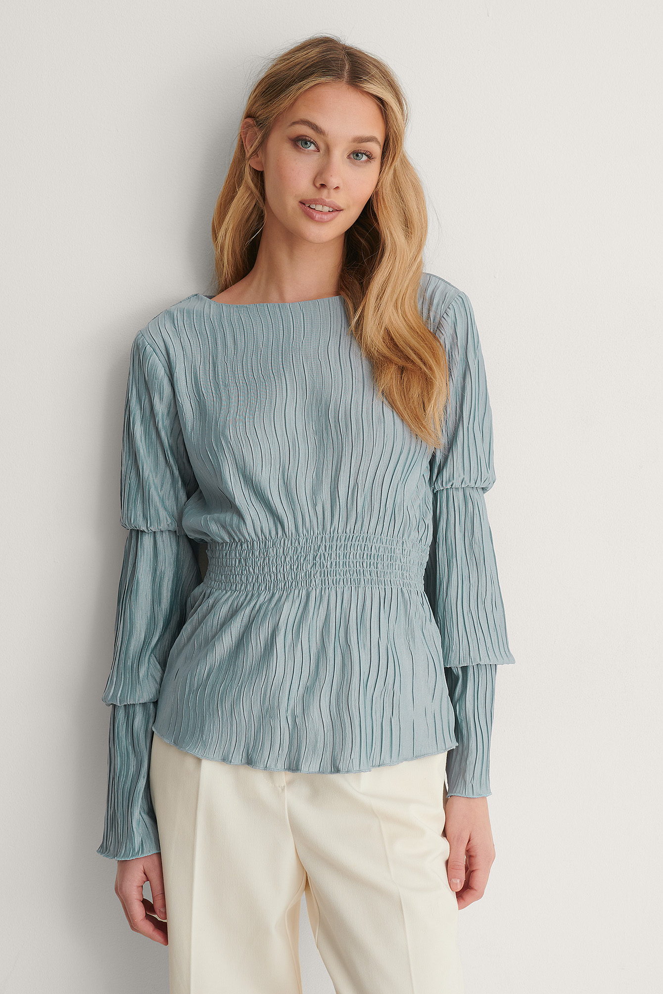 Blue Structured Smock Detail Top
