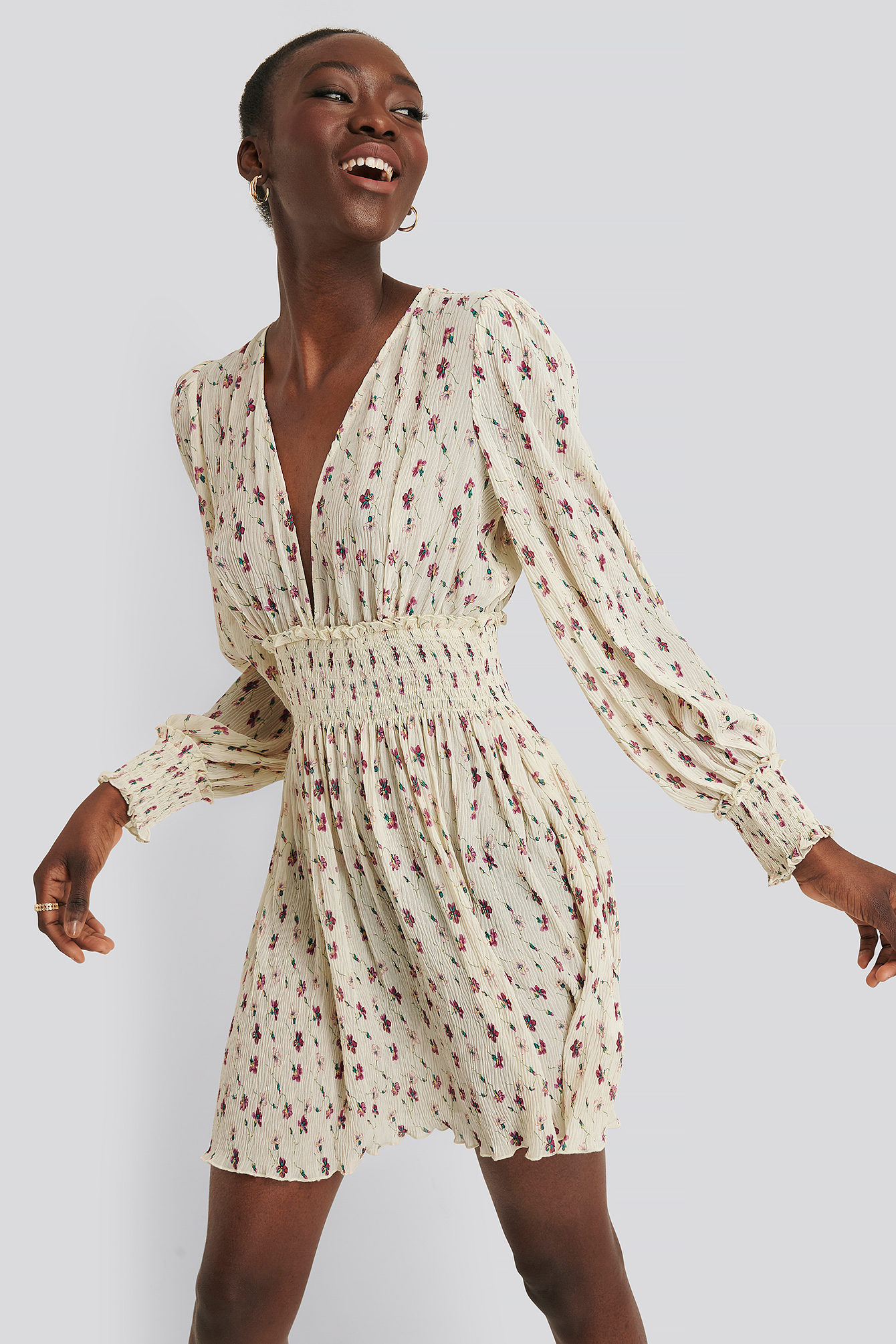 Na-Kd Boho Structured Smock Waist Dress 