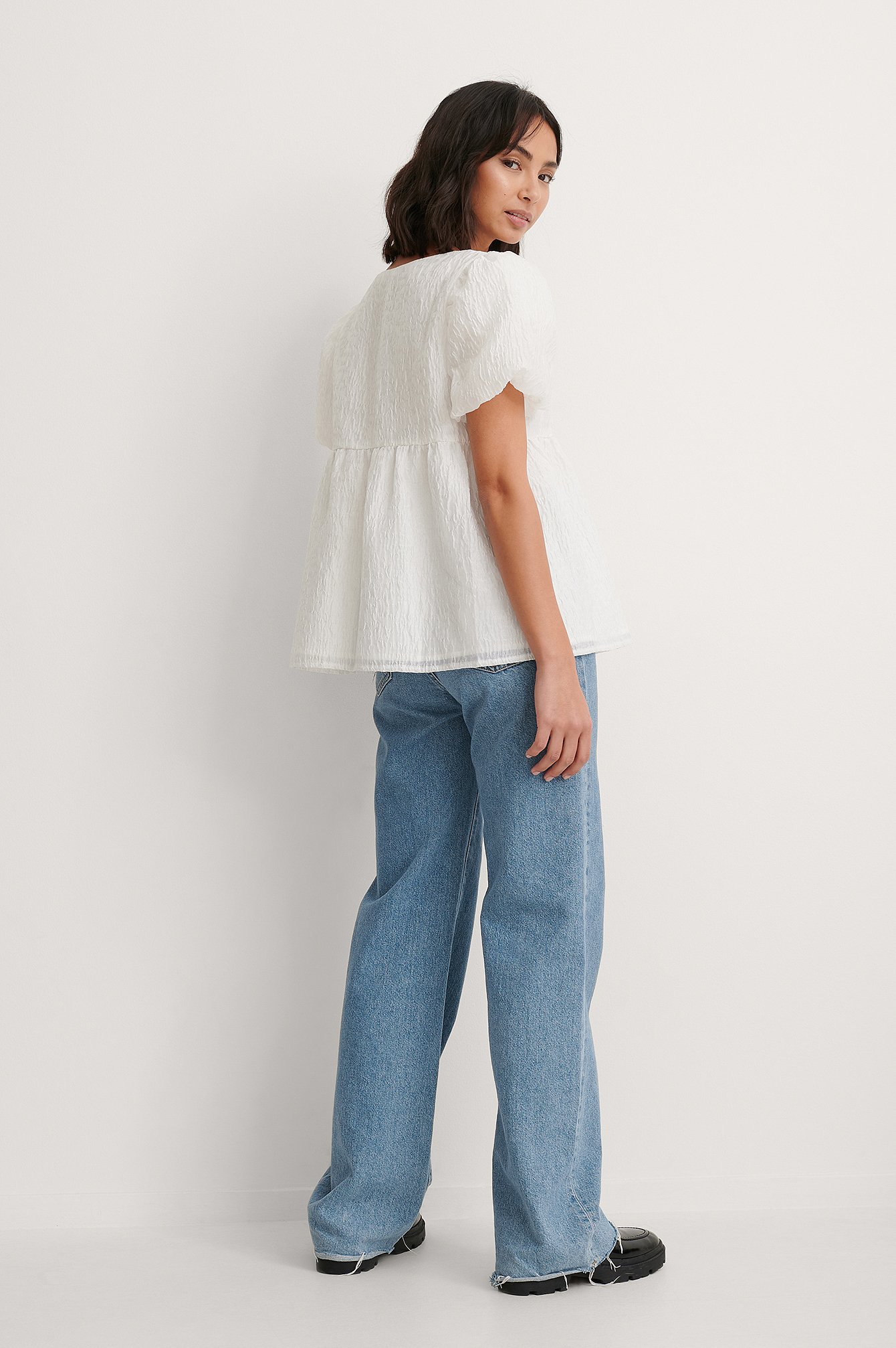 White Structured Squared Neck Blouse