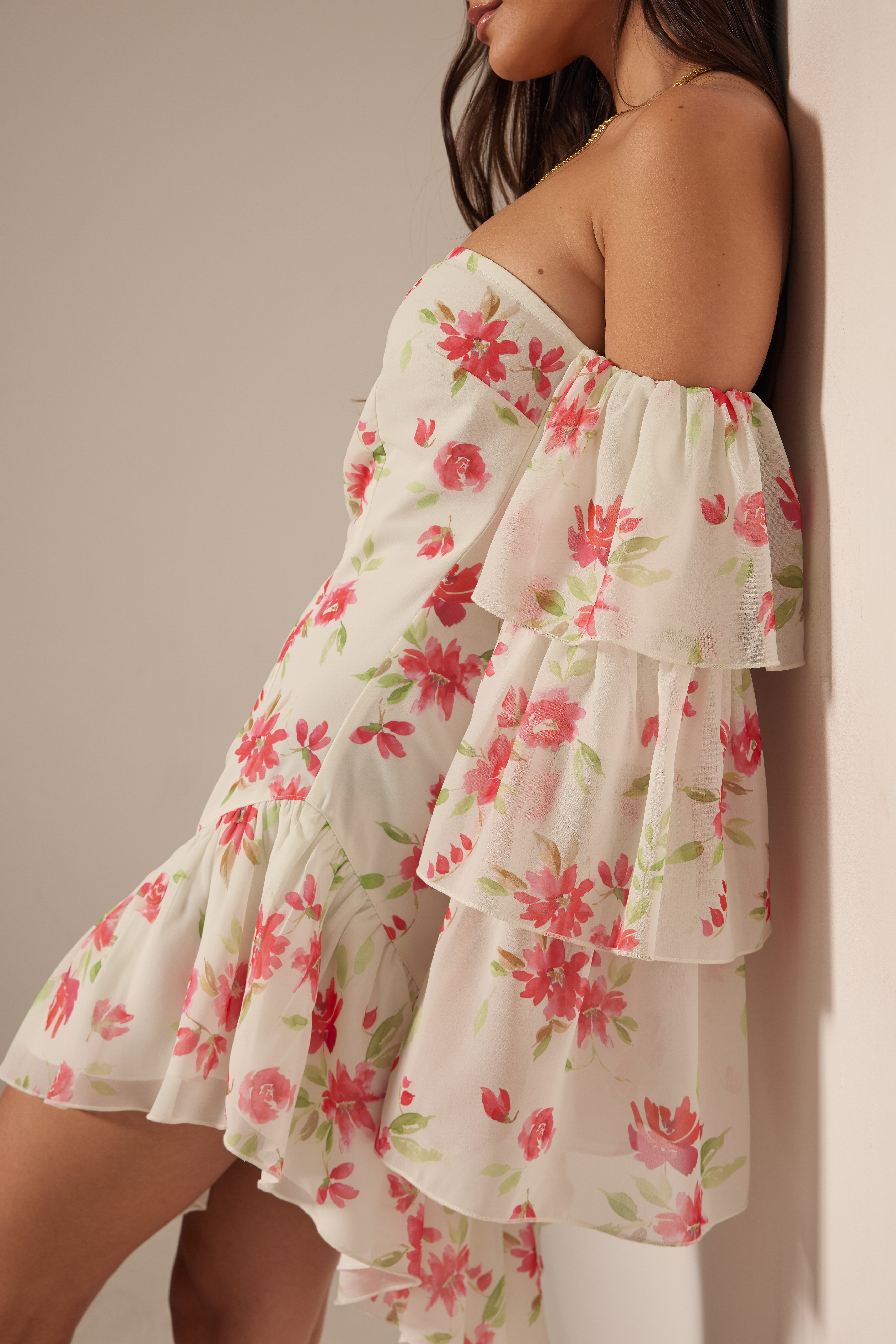 Frill Detail Mini Dress Flower | na-kd.com