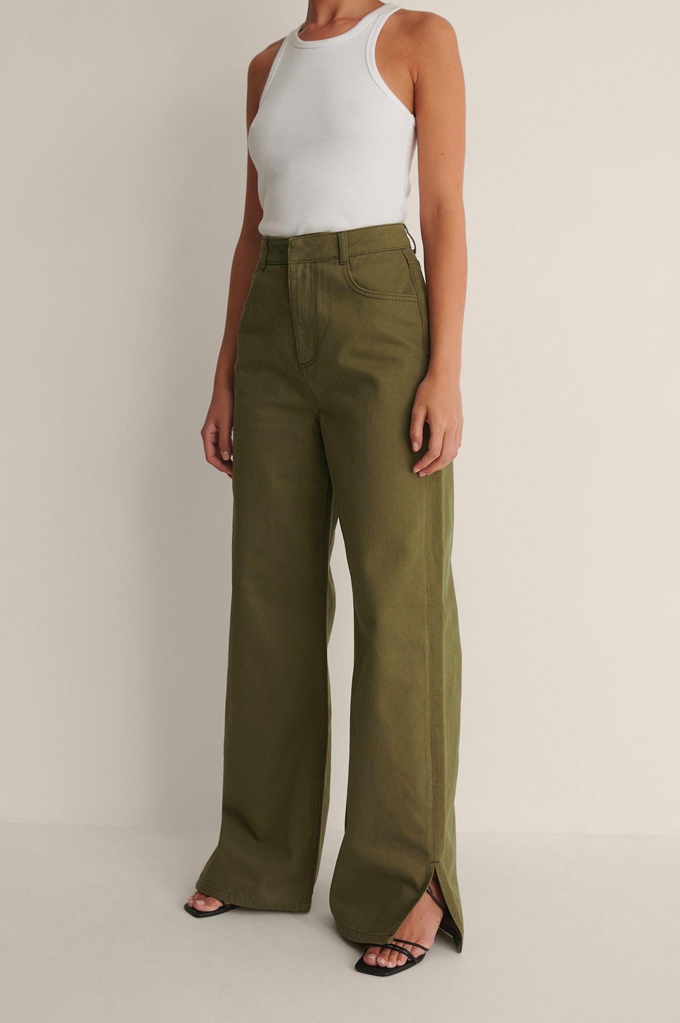 Organic Slit Denim Pants Green | na-kd.com