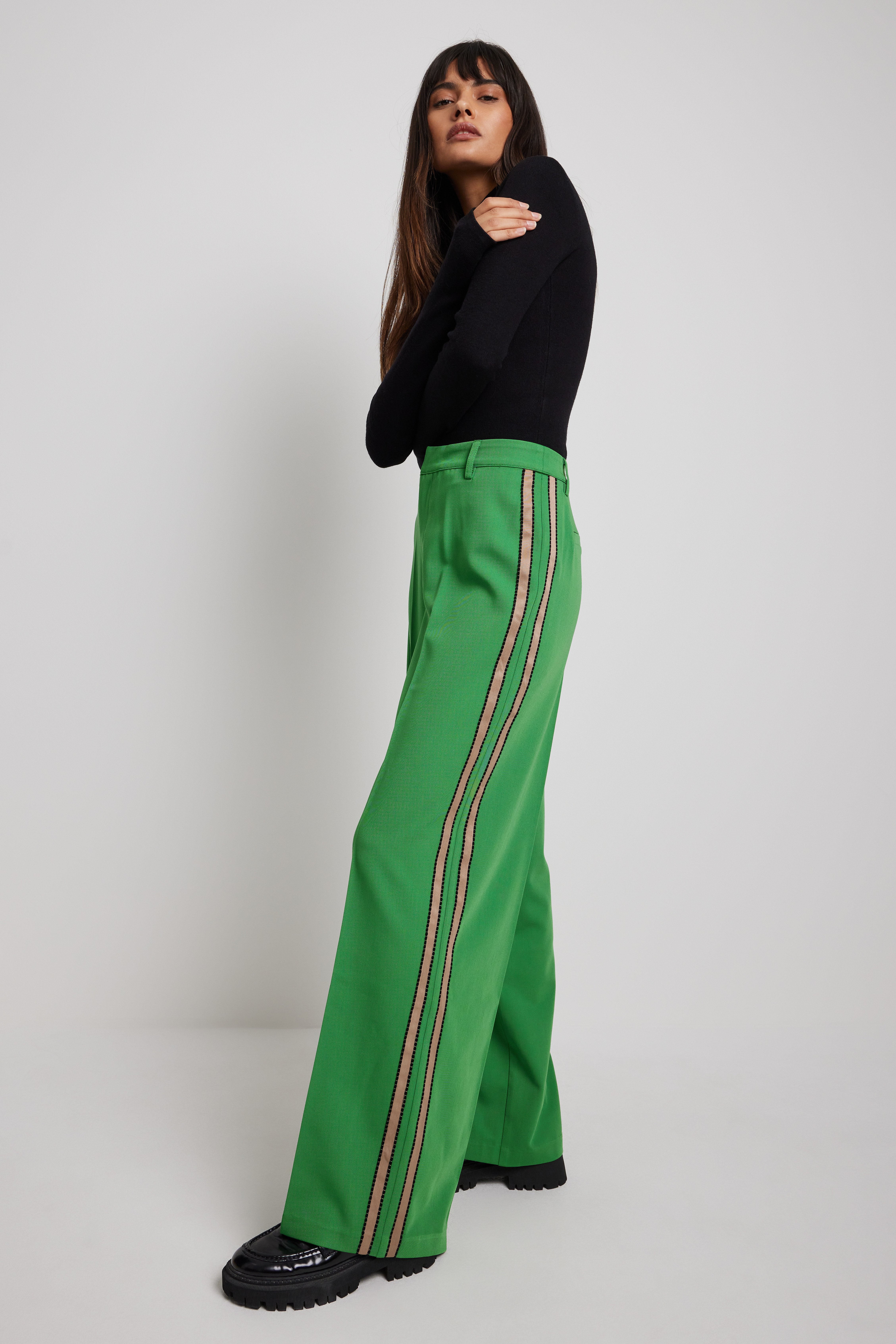 Suit Trousers With Side Ribbon Green | NA-KD