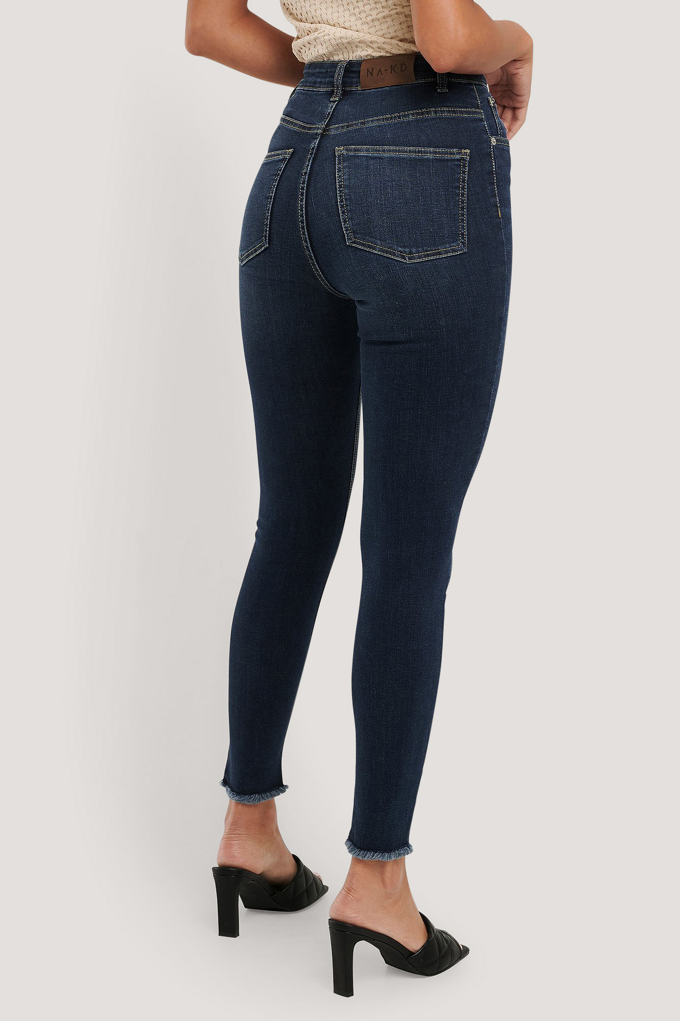 Super High Waist Asymmetrical Hem Jeans Blue | na-kd.com
