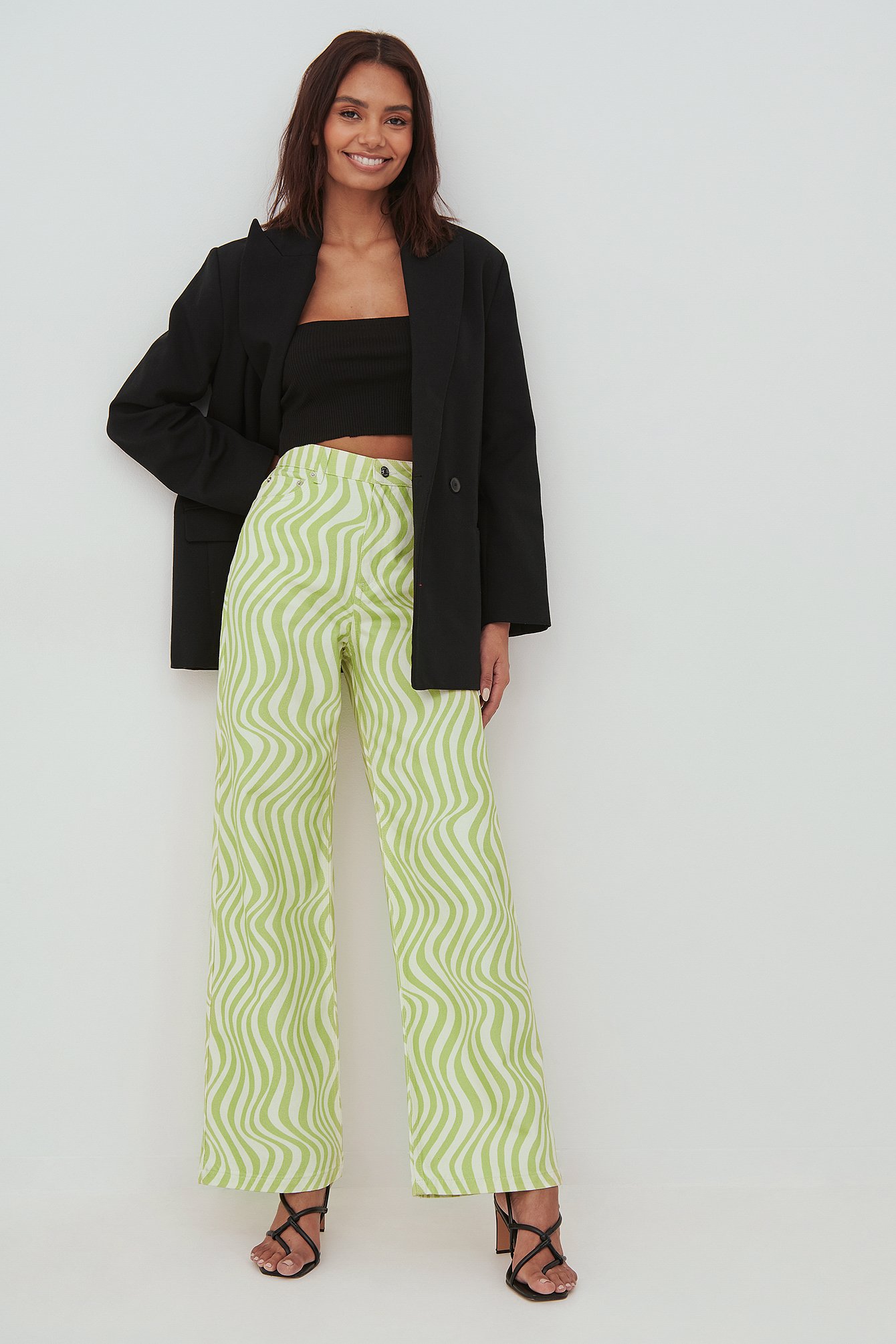Swirl Green Print Jeans med virvelmönster