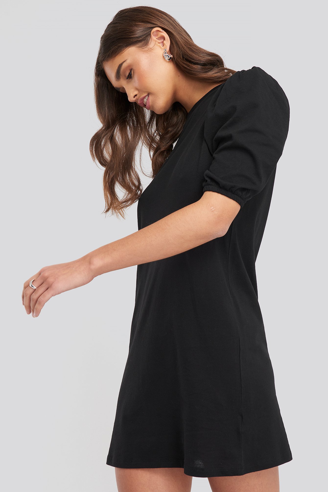 Black NA-KD T-shirt Puff Sleeve Dress