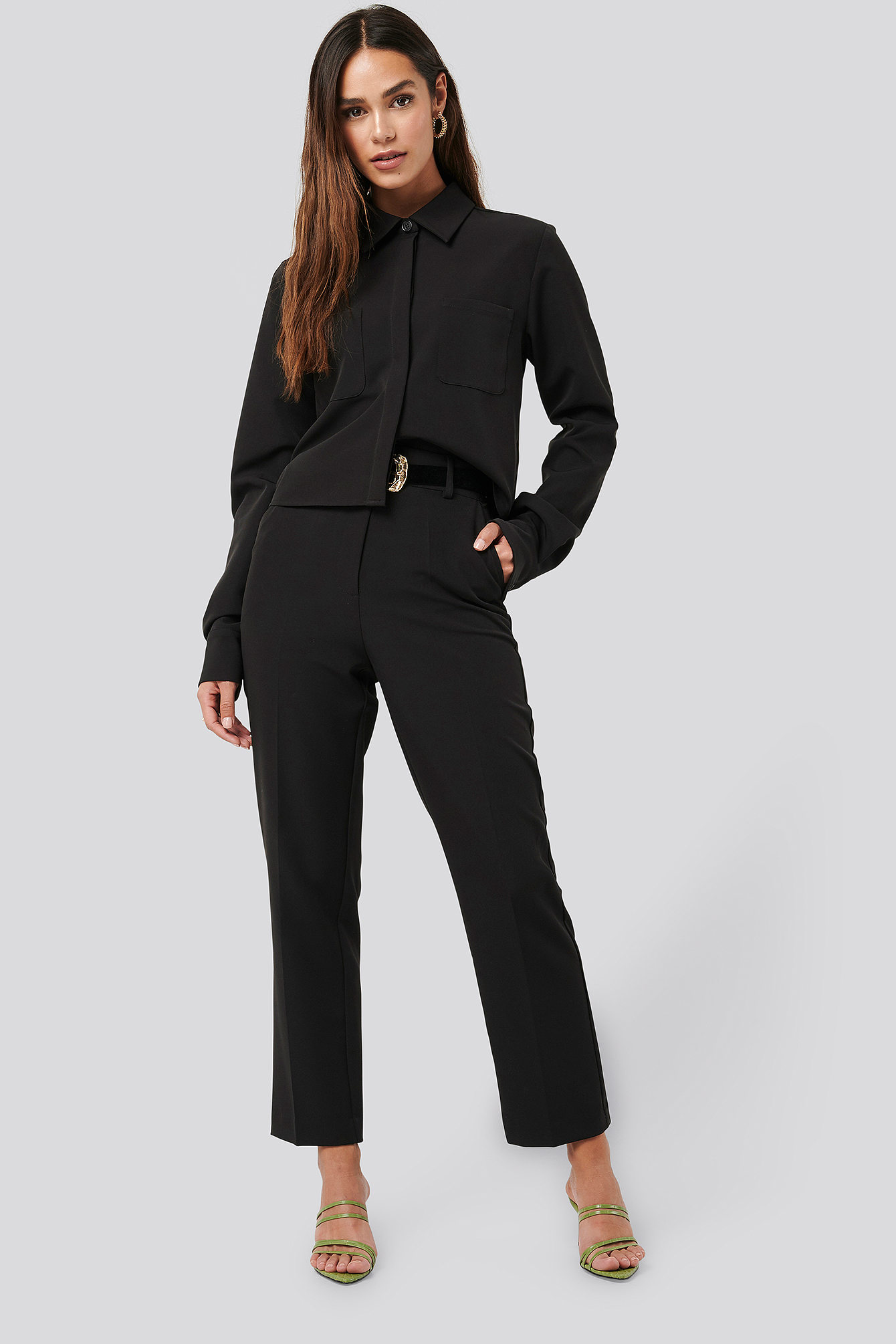 Tailored Cropped Suit Pants Black