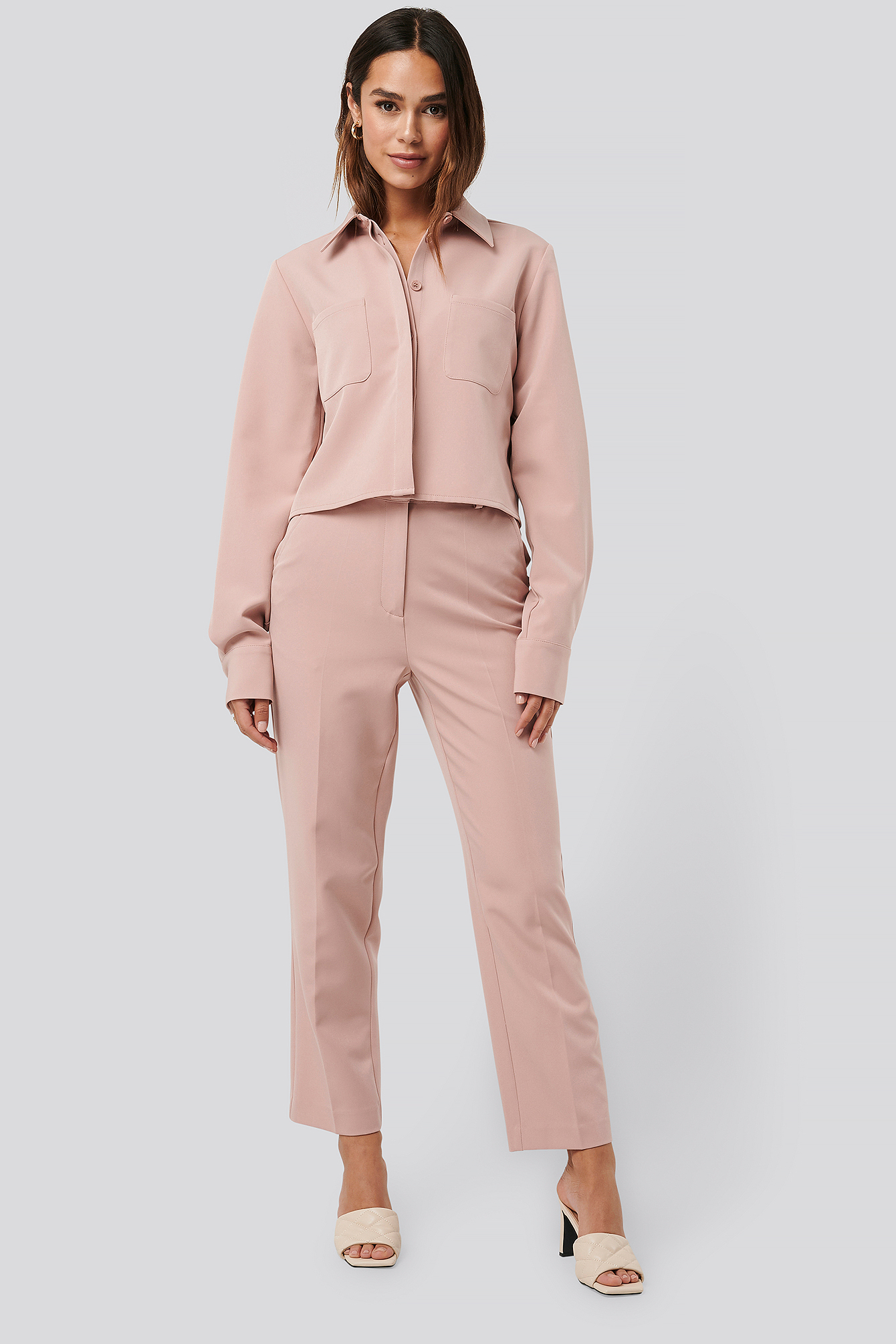 Tailored Cropped Suit Pants Dusty Pink