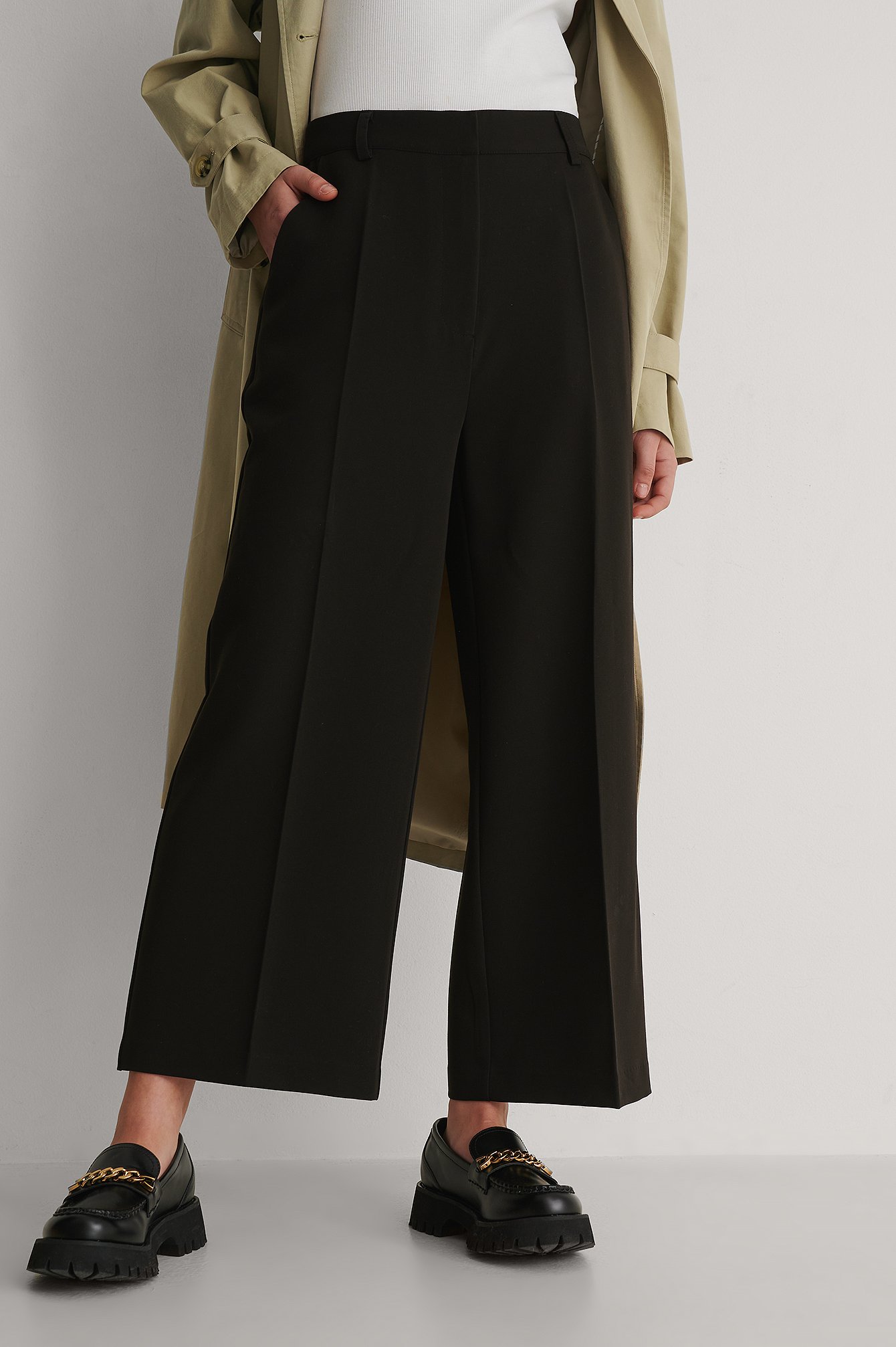 Black Recycled Tailored Culotte Pants