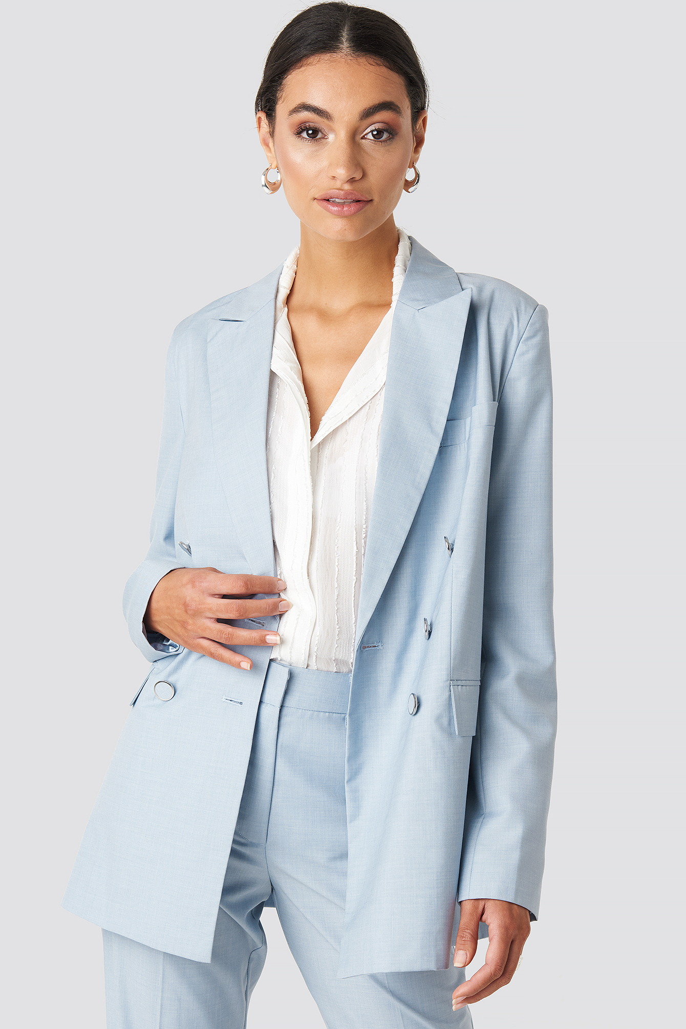 Tailored Double Breasted Blazer Light Blue
