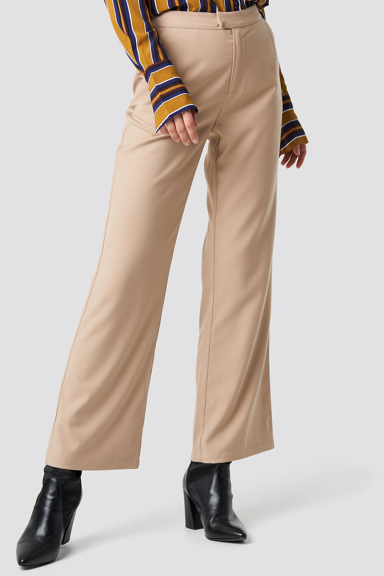 Beige Tailored Flared Pants
