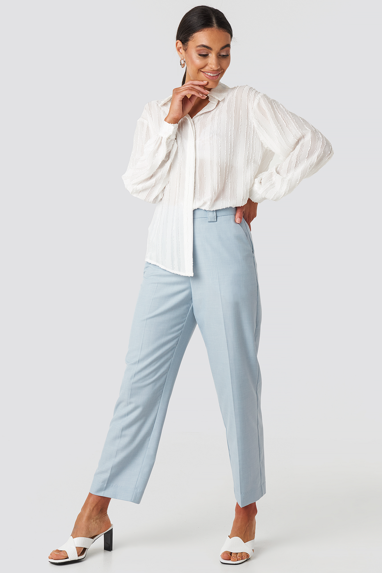 Tailored Mid Rise Suit Pants Light Blue
