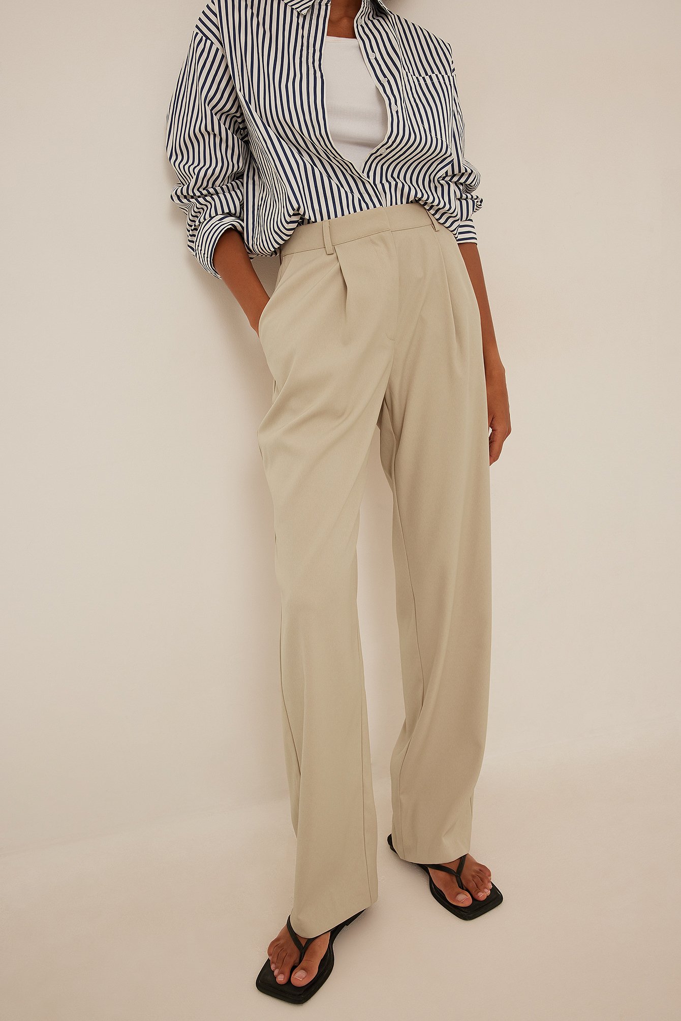 Greige Recycled Tailored Straight Leg Suit Pants