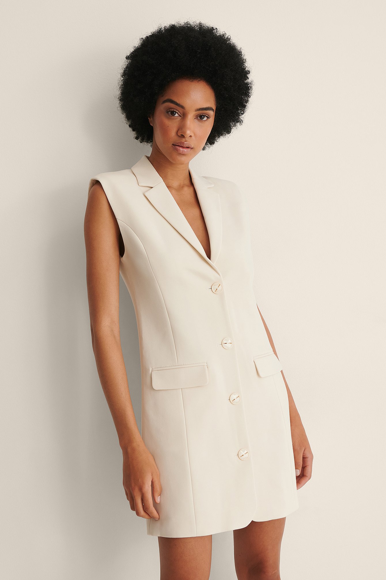NA-KD Classic Tailored Vest Dress - Offwhite
