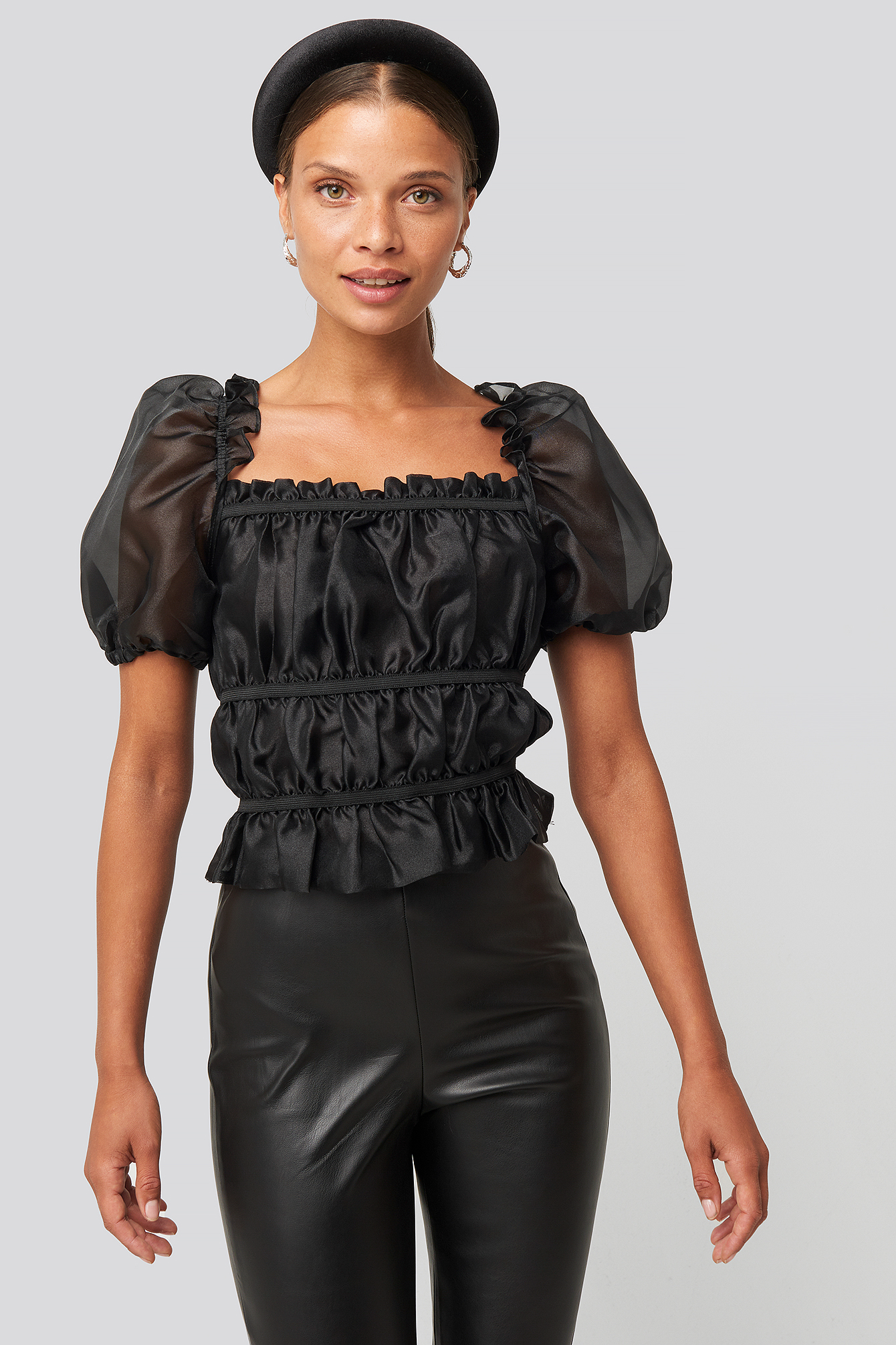 Tape Detail Organza Top Black