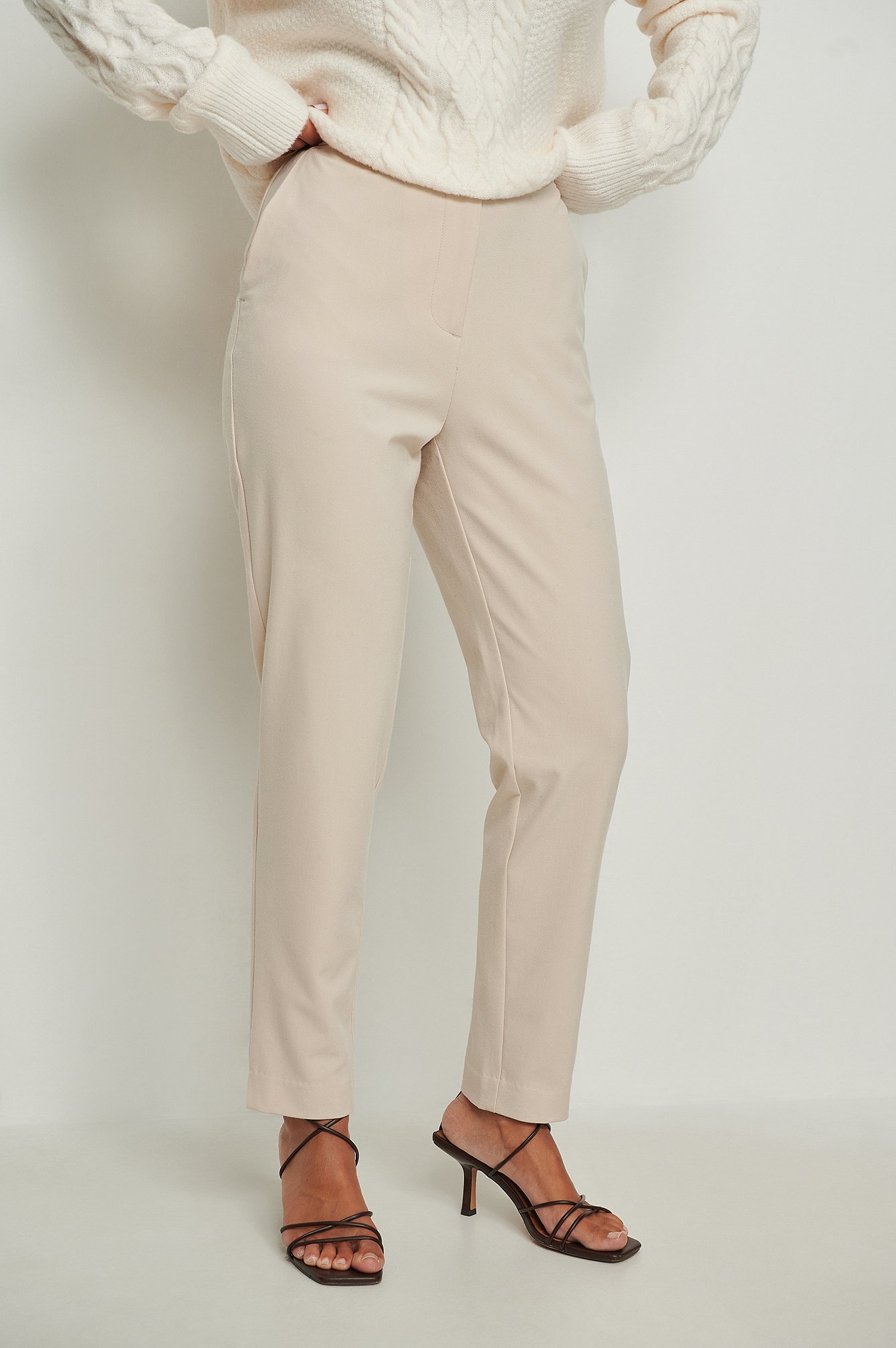 Beige Tapered Suit Pants