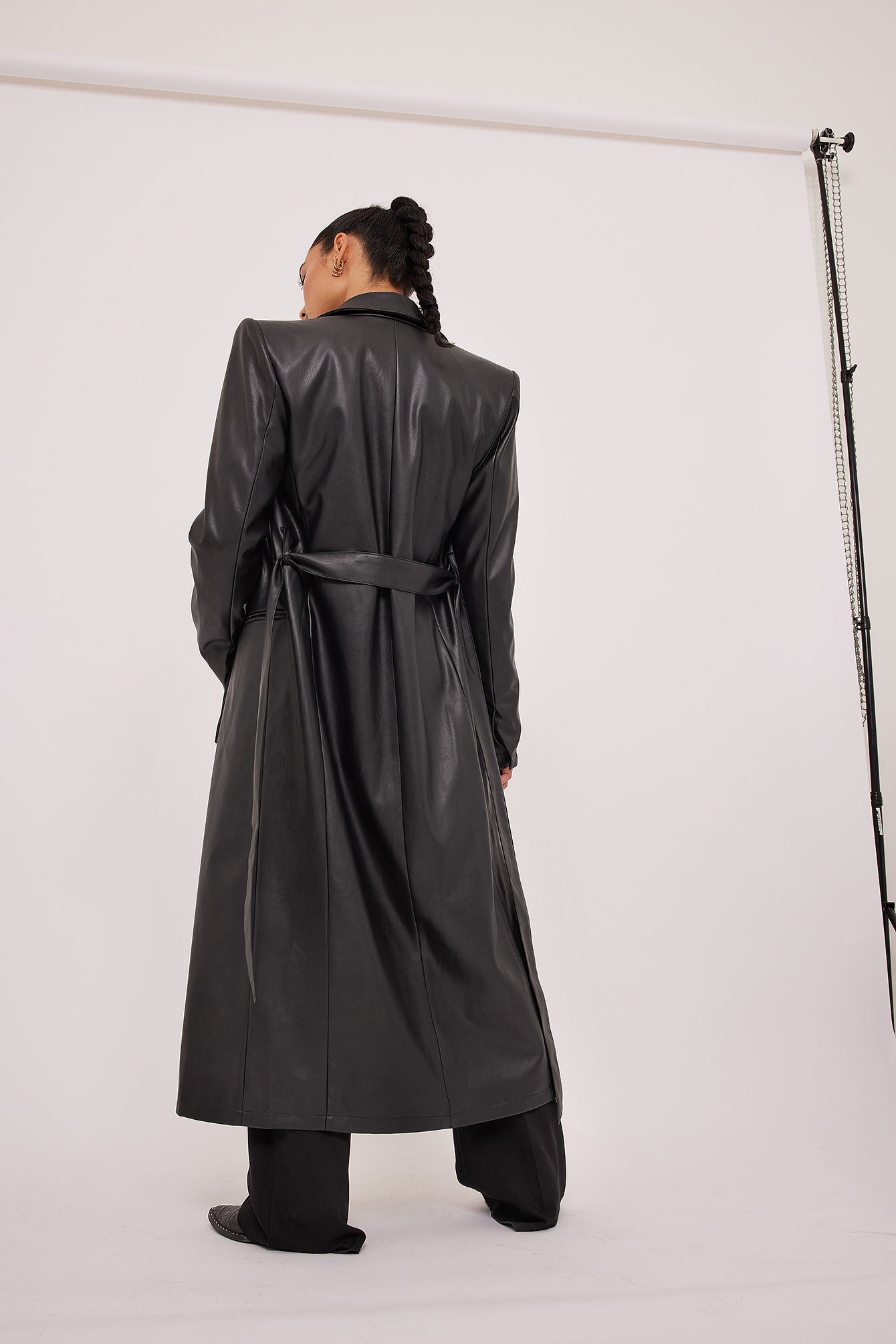 Long Belted PU Coat Black | na-kd.com