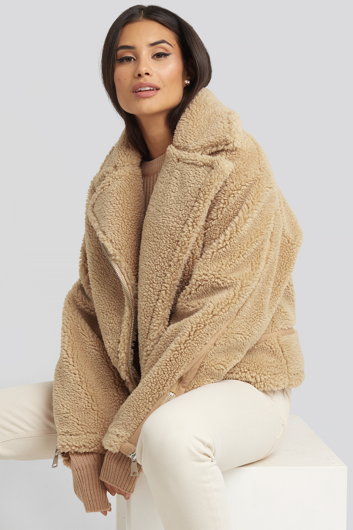 Teddy Biker Jacket Beige