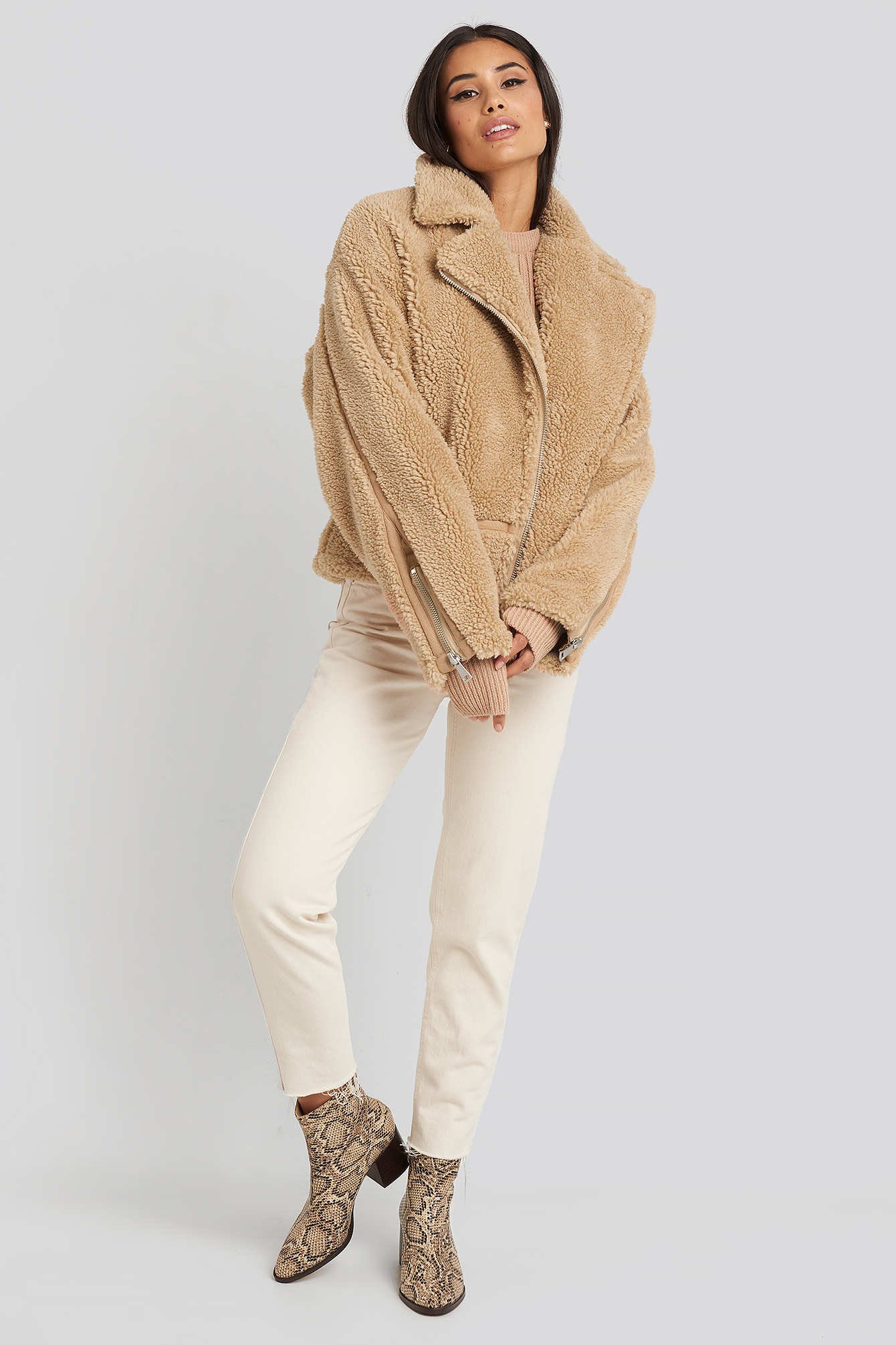 Teddy Biker Jacket Beige