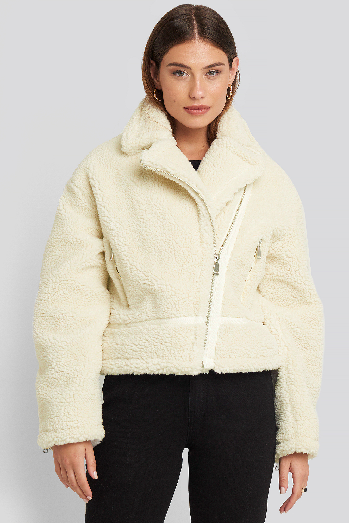 NA-KD Teddy Biker Jacket White