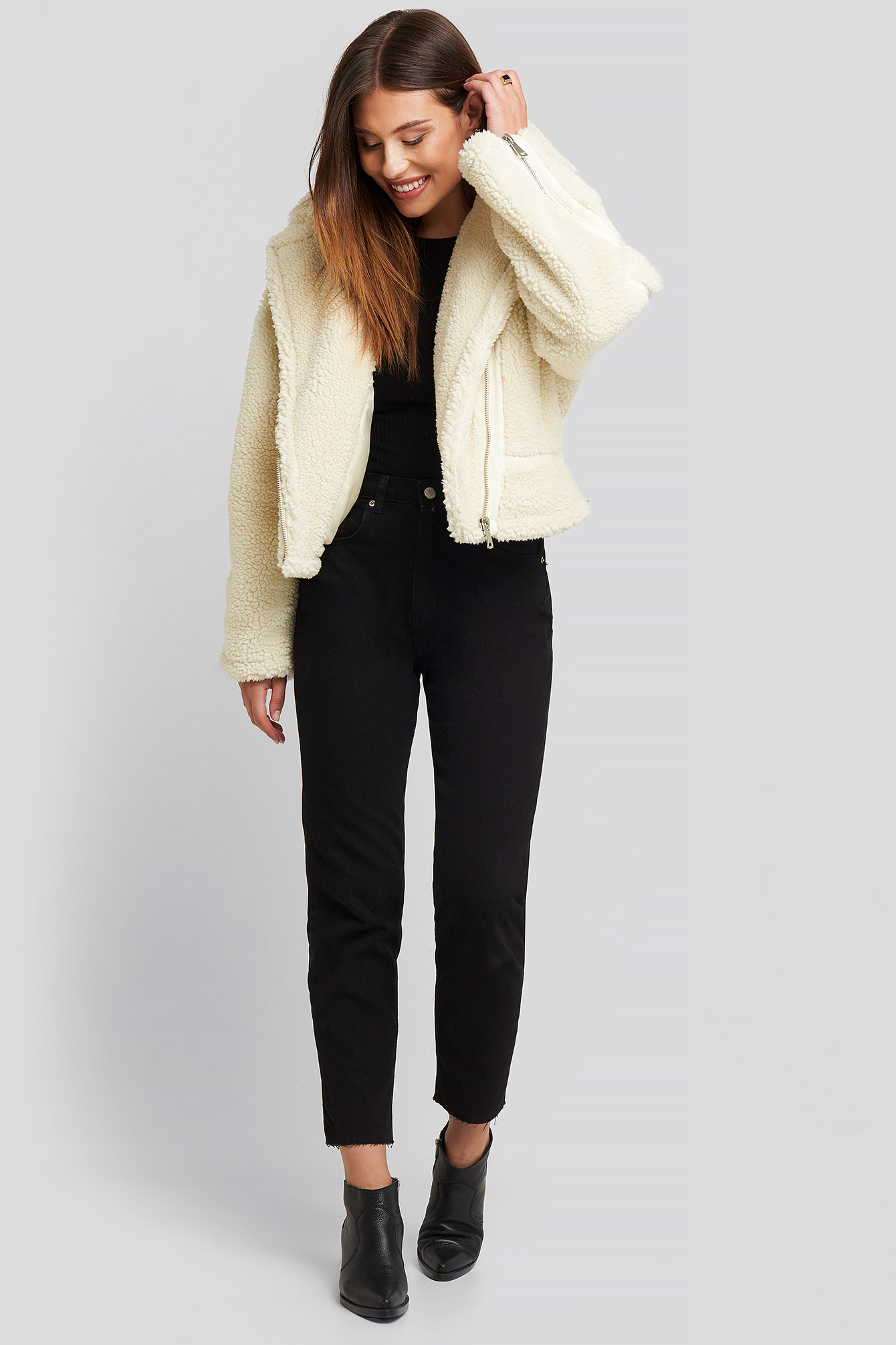 NA-KD Teddy Biker Jacket White