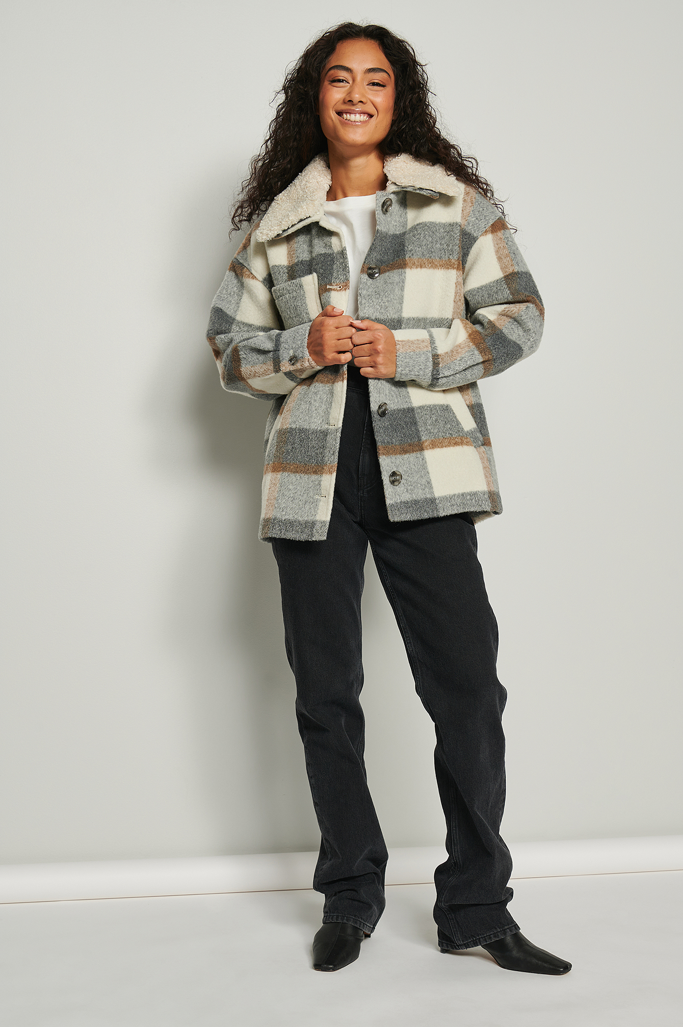 Teddy Collar Checked Overshirt 