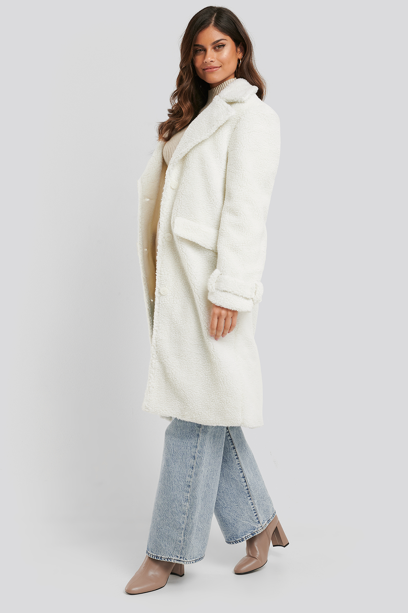 white teddy long coat