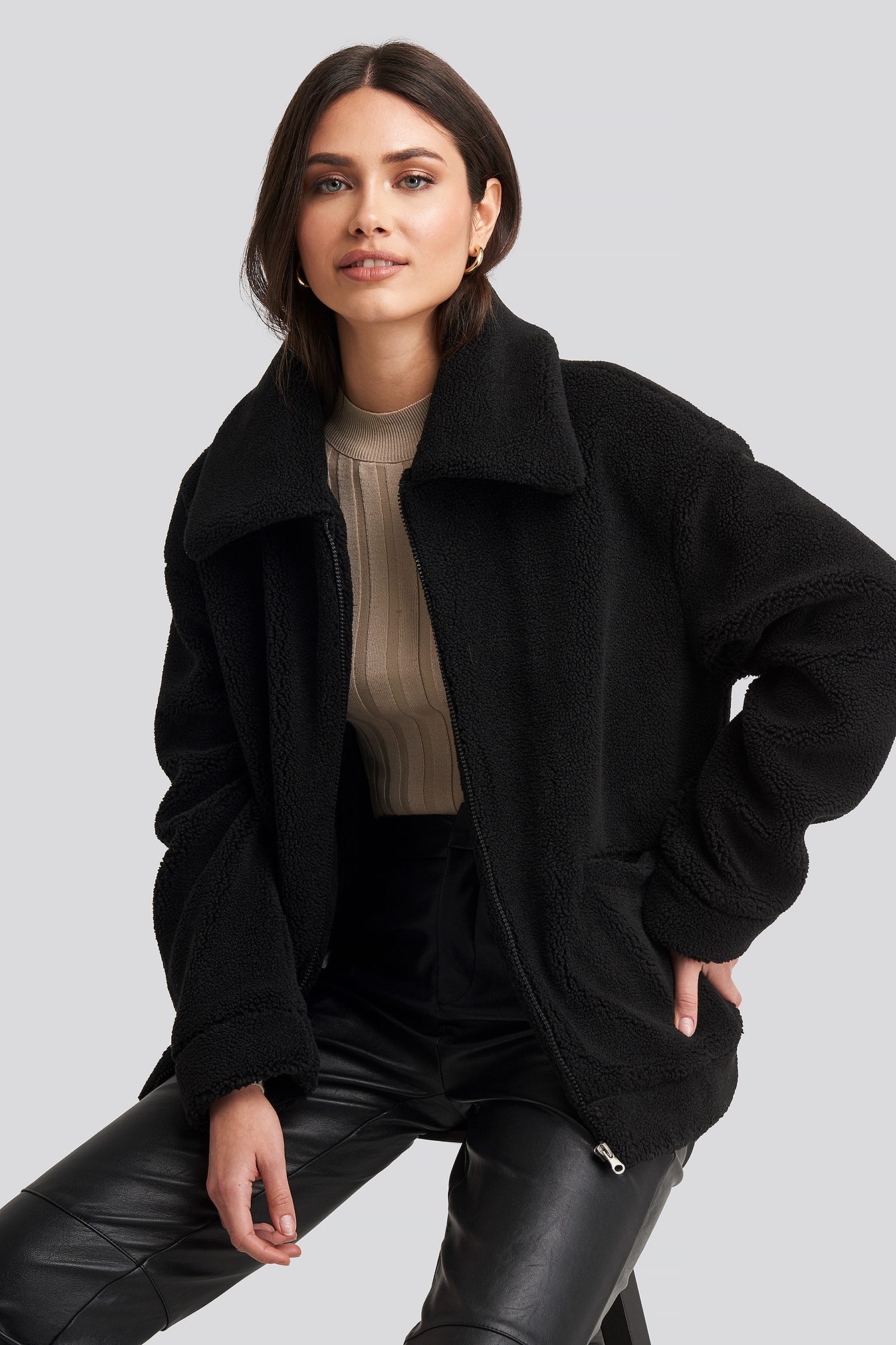 Teddy Zipper Jacket Black