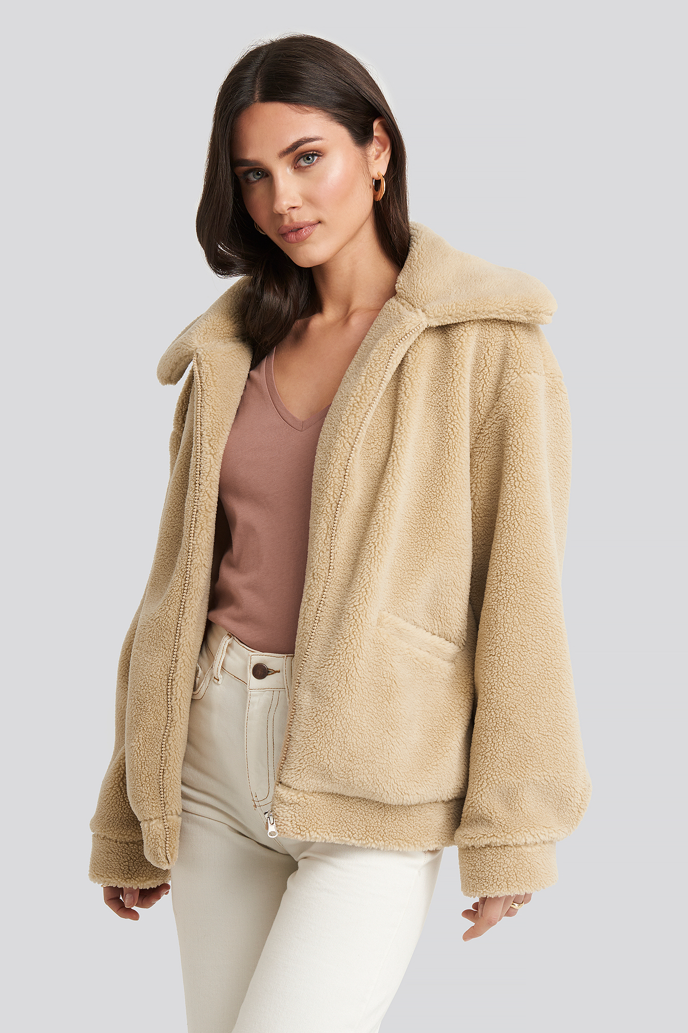 Teddy Zipper Jacket Light Beige