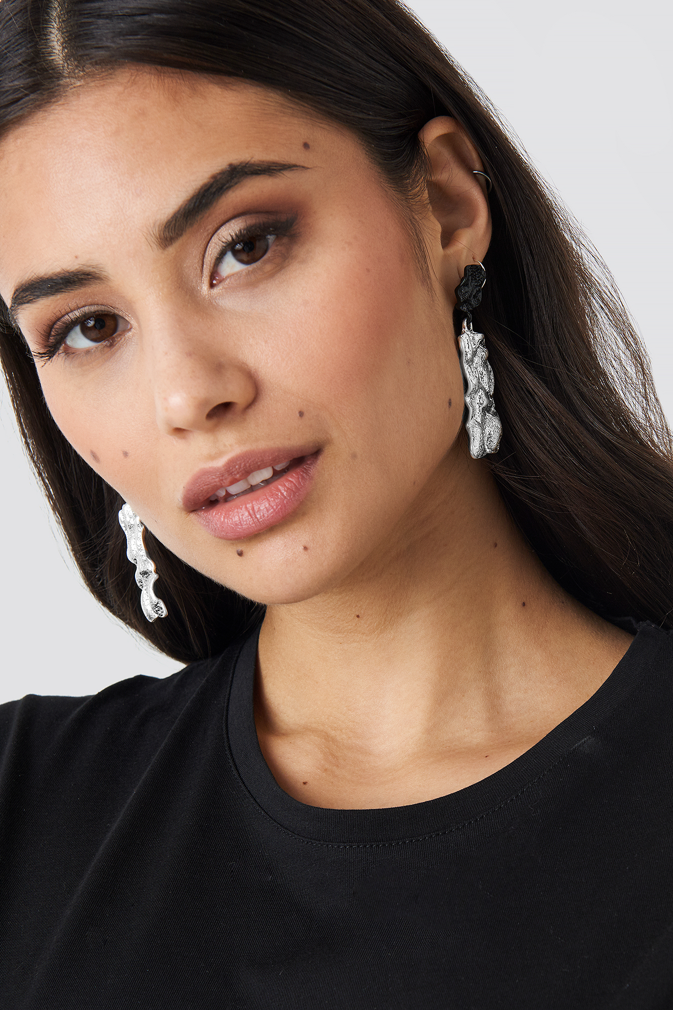 Textured Contrast Plate Earrings Silver