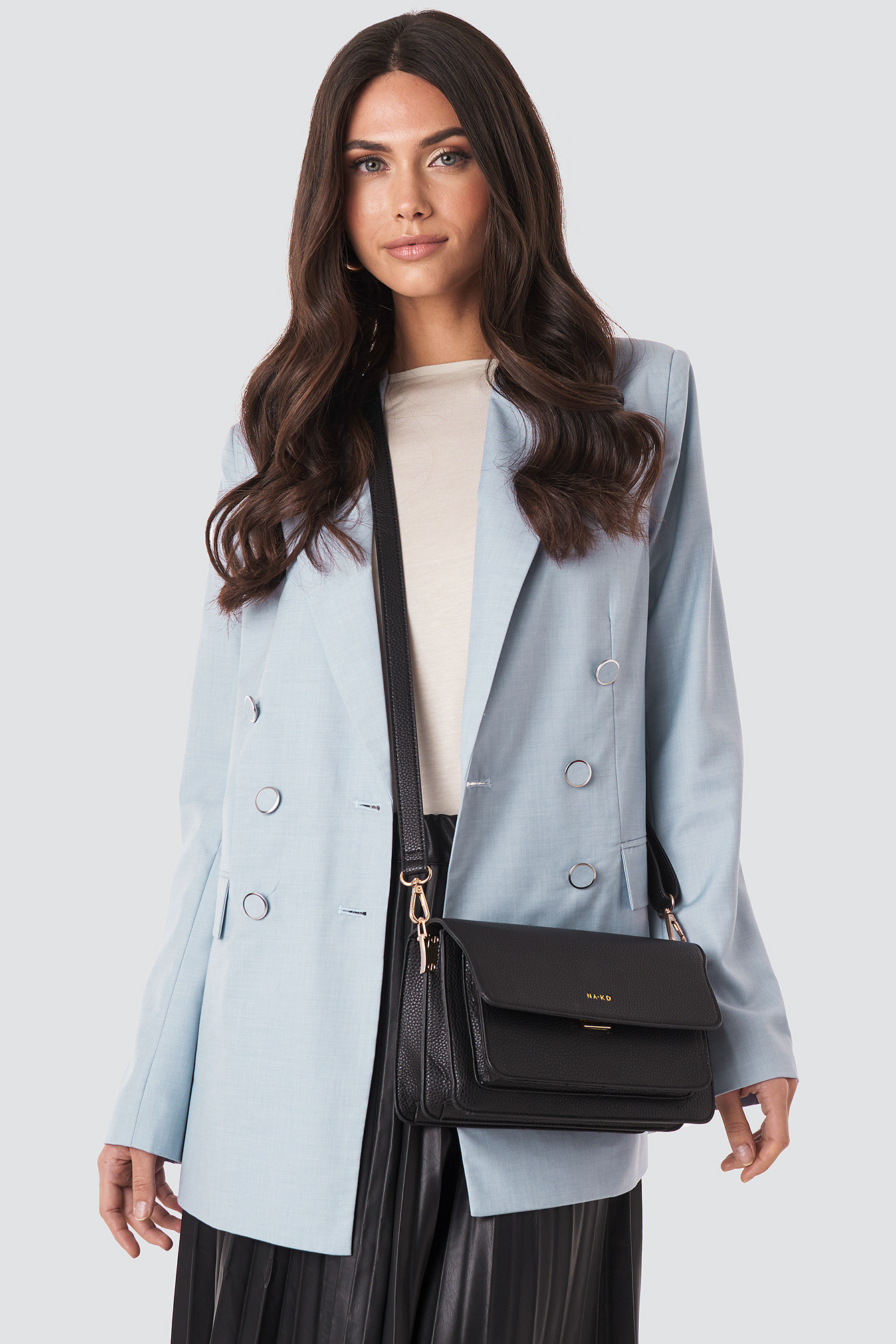 Textured Squared Crossbody Bag Black