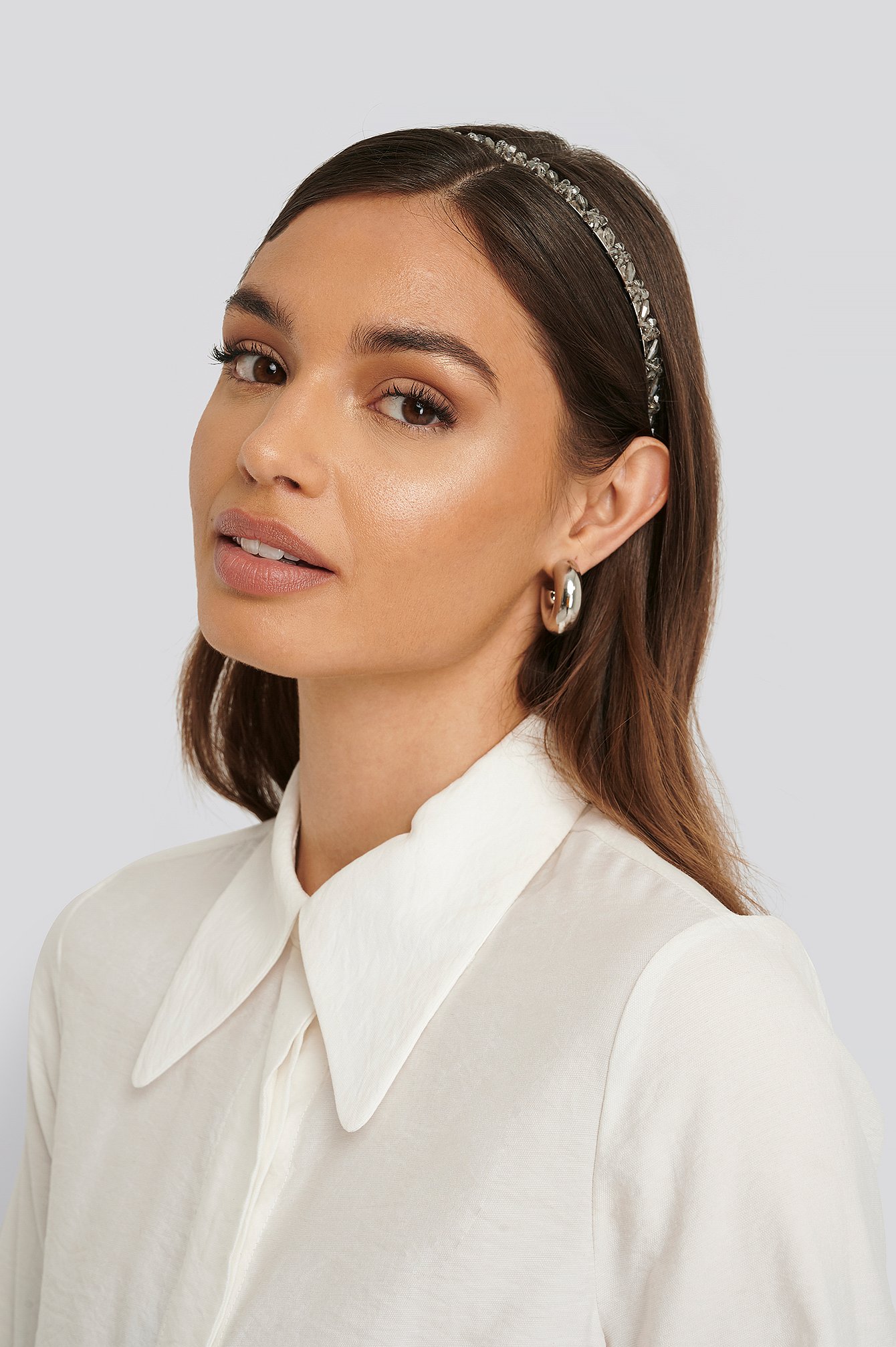 Thin Glitter Headband Silver