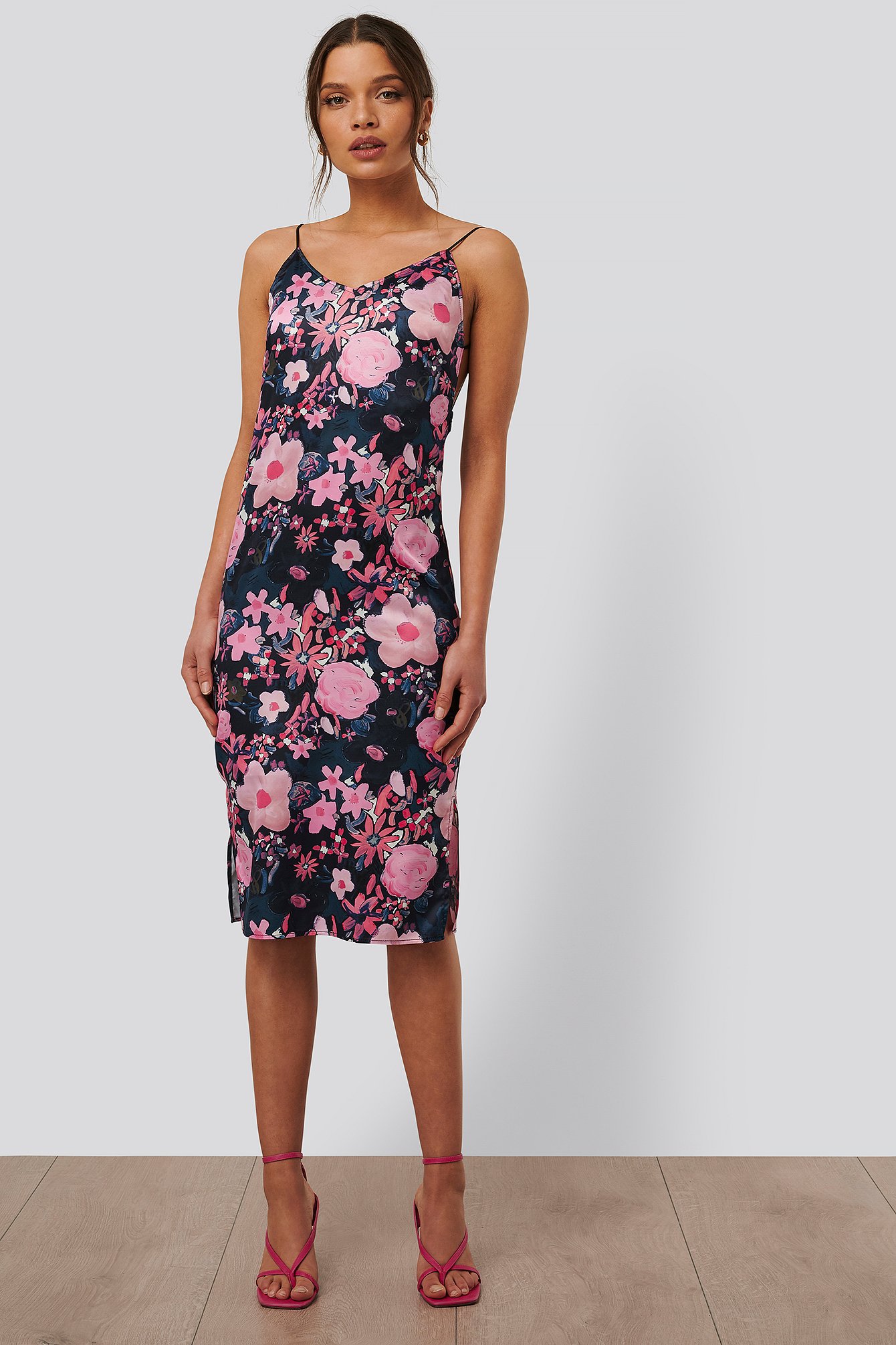 pink thin strap dress